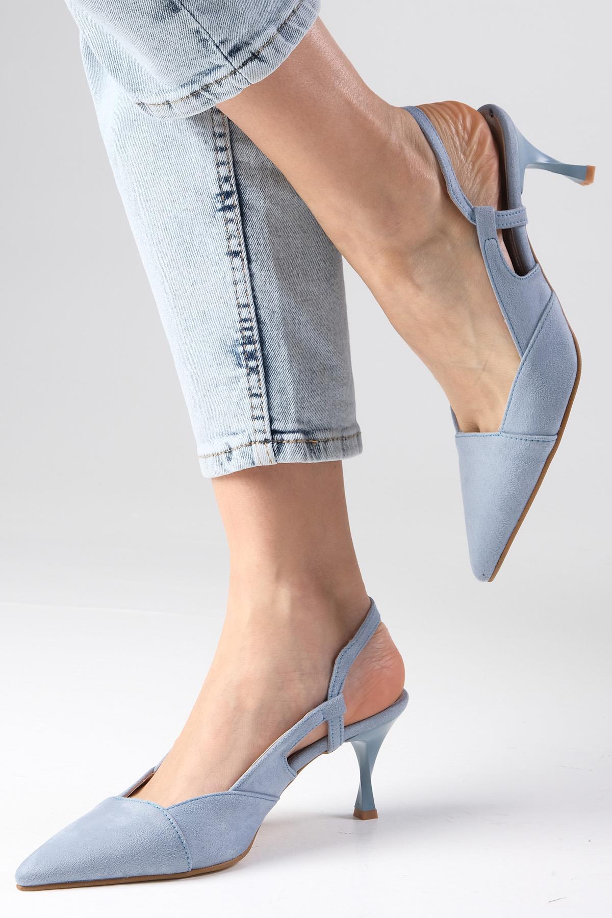 Megan Mavi Renk Arkası Açık Topuklu Ayakkabı
