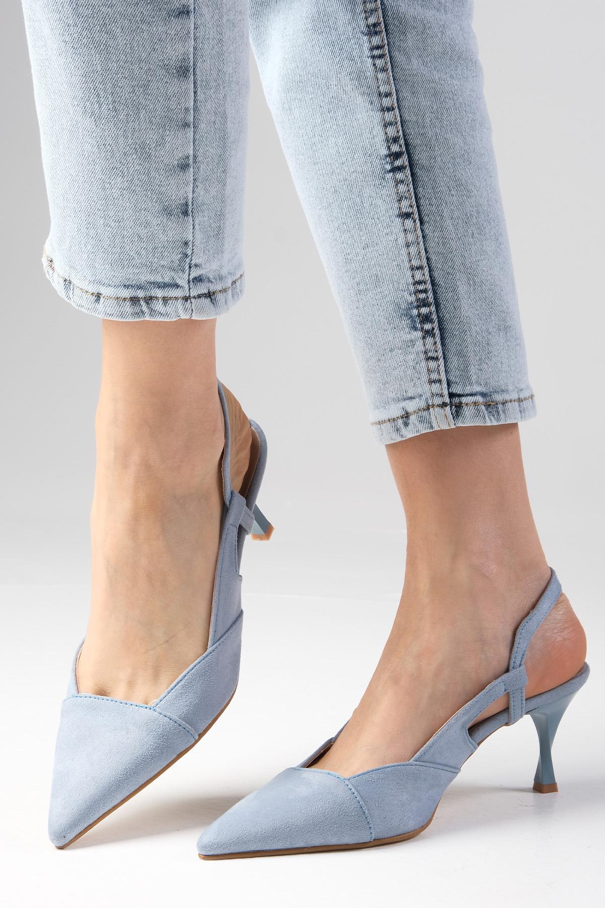 Megan Mavi Renk Arkası Açık Topuklu Ayakkabı