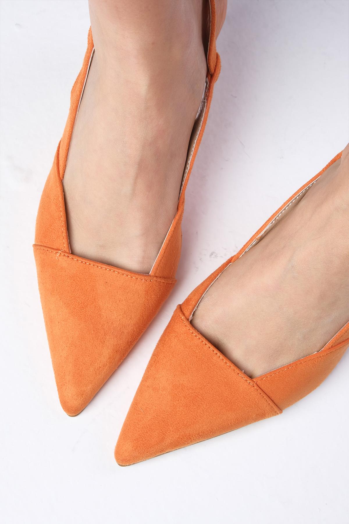 Megan Turuncu Renk Arkası Açık Topuklu Ayakkabı
