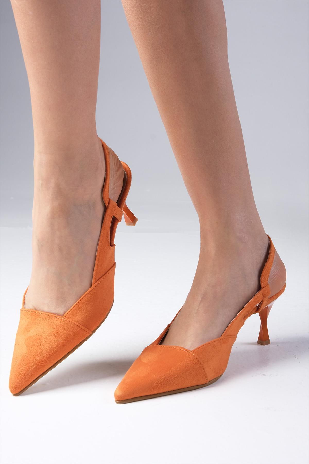 Megan Turuncu Renk Arkası Açık Topuklu Ayakkabı
