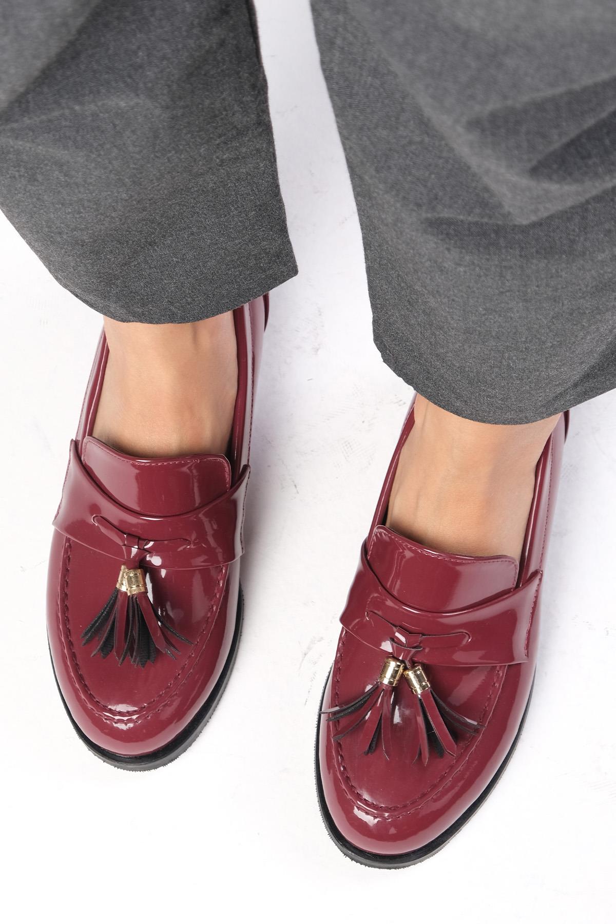 Meline Bordo Renk Rugan Oxford Ayakkabı