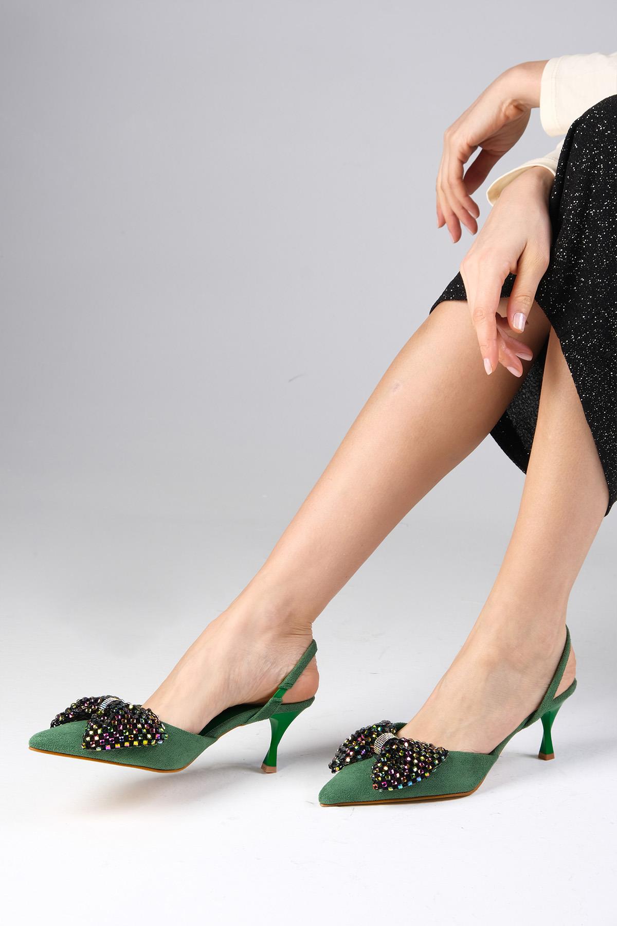 Melody Yeşil Renk Süet Topuklu Ayakkabı