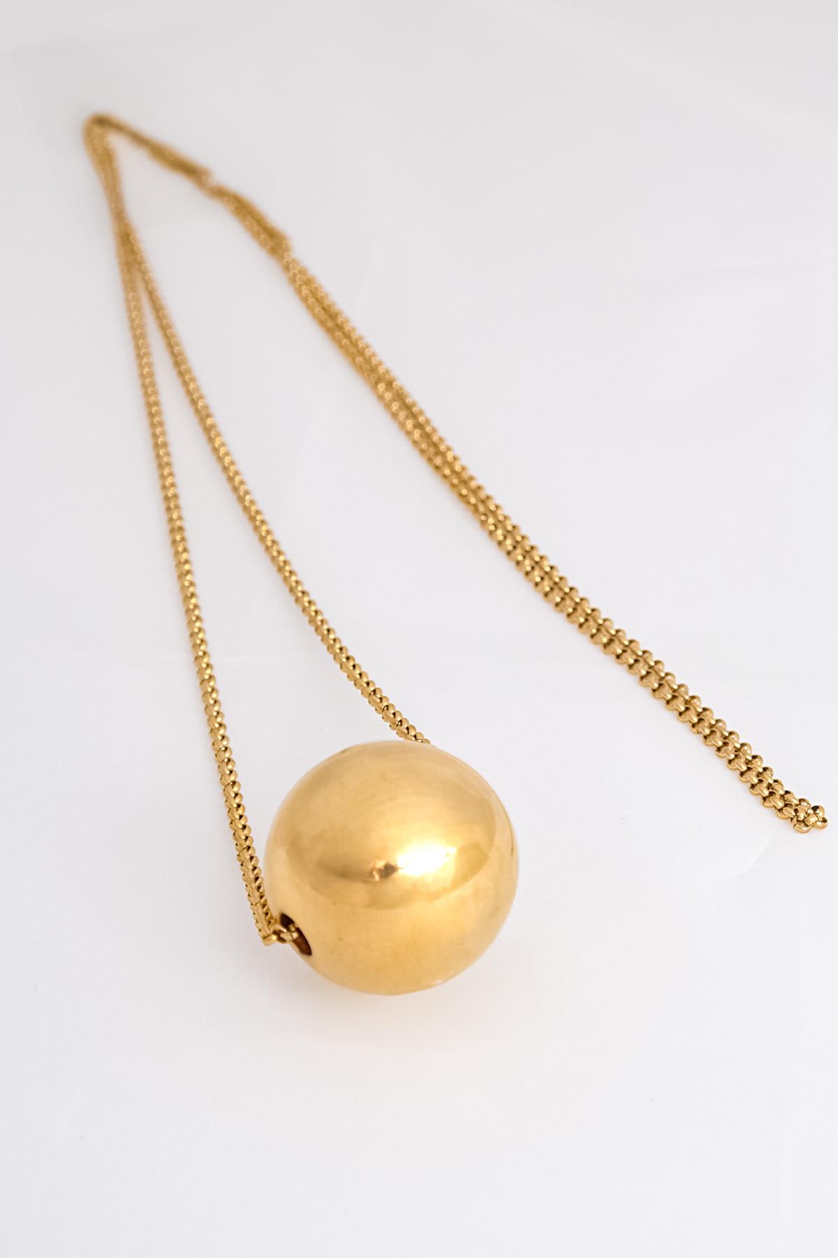 Altın Renk Parlak Top Kolye