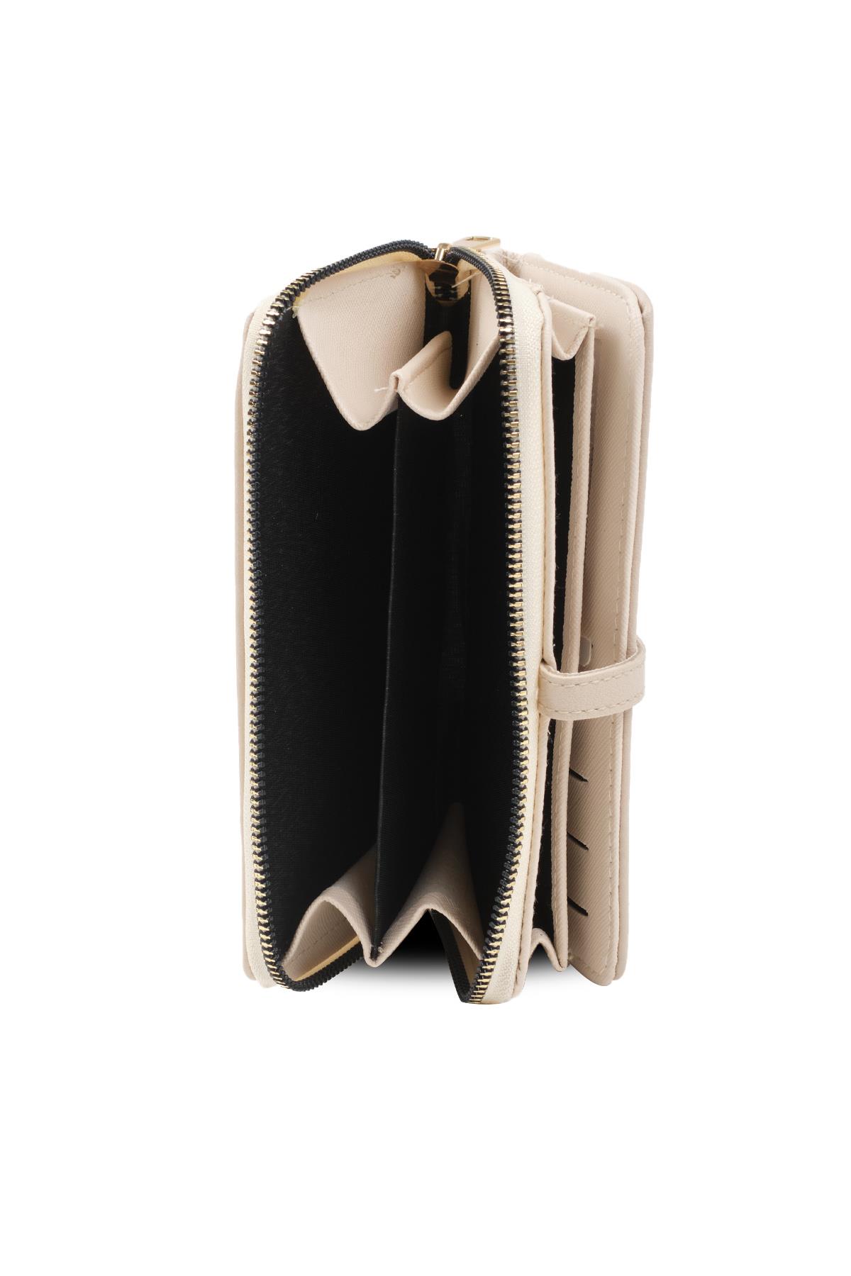 Bej Renk Fermuarlı Cüzdan 