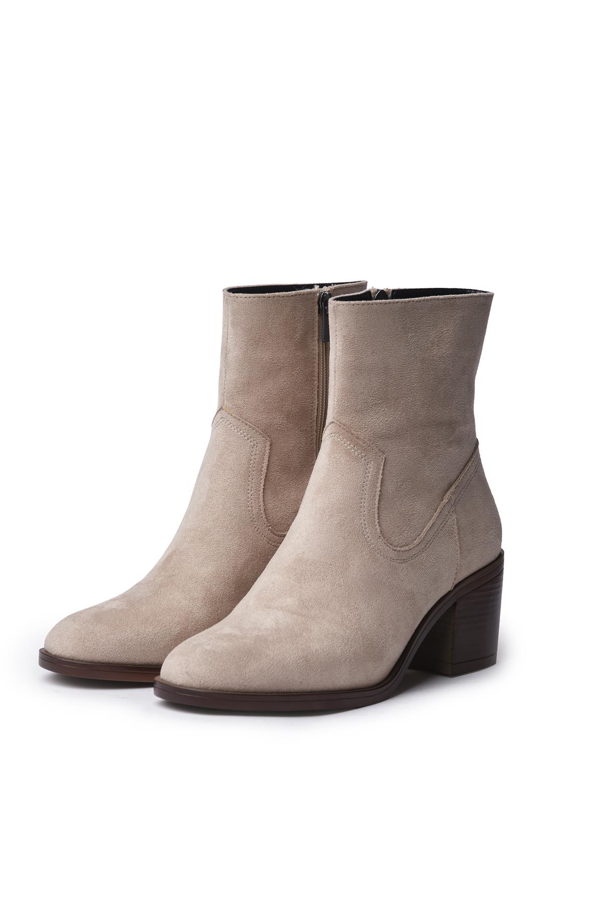 Amory Bej Renk Kalın Topuklu Bot