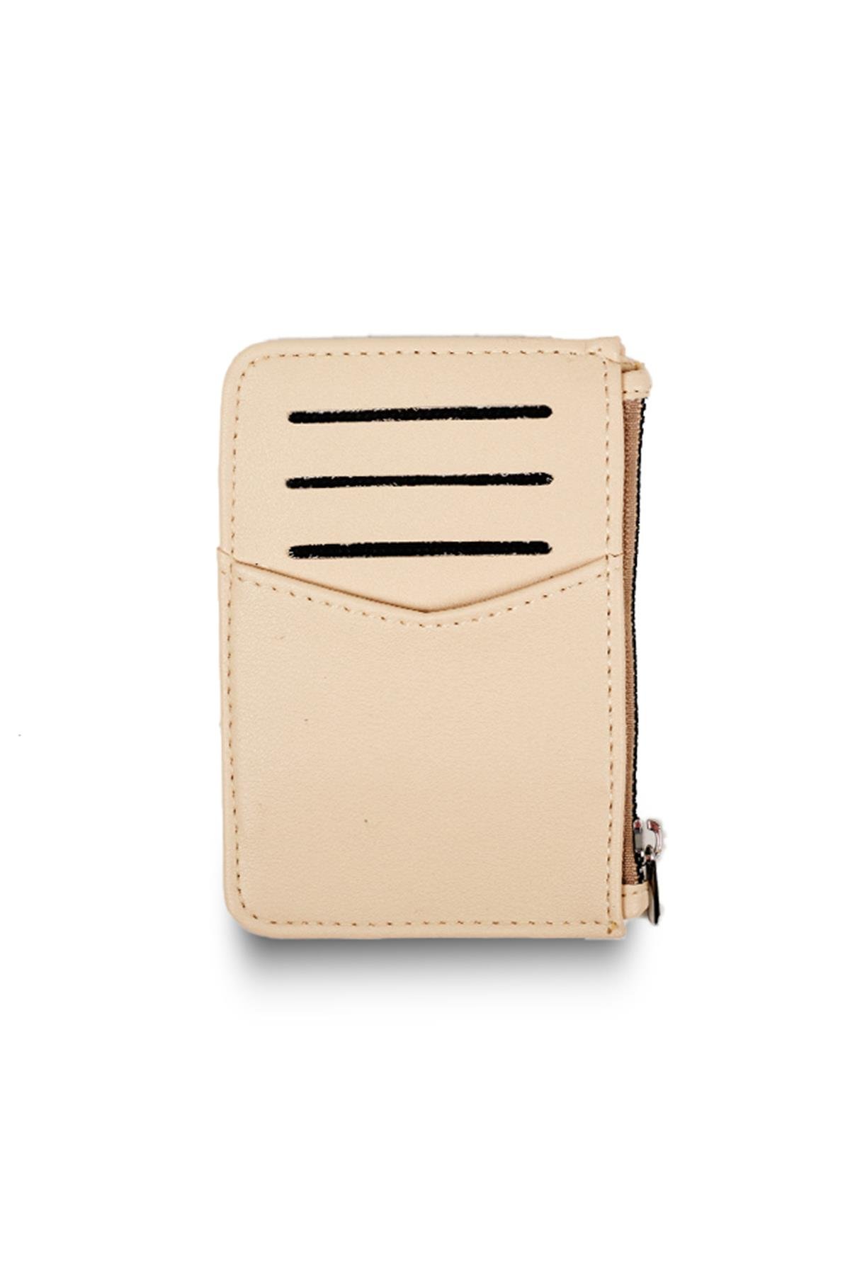 Bej Renk Fermuarlı Kartlık Cüzdan 