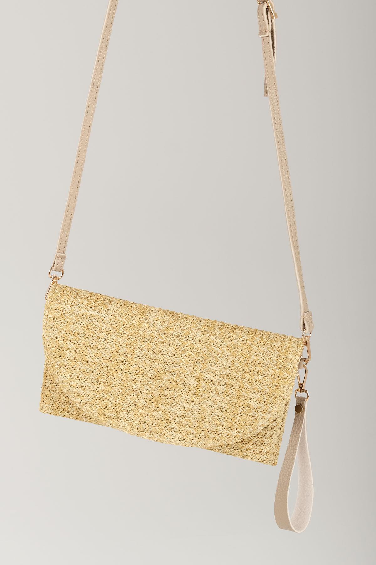 Bej Renk Hasır Dokulu Çapraz Askılı Omuz Çantası