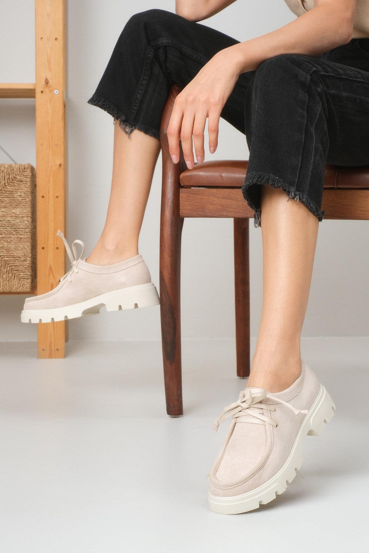 Hope Bej Renk Kalın Tabanlı Oxford Ayakkabı