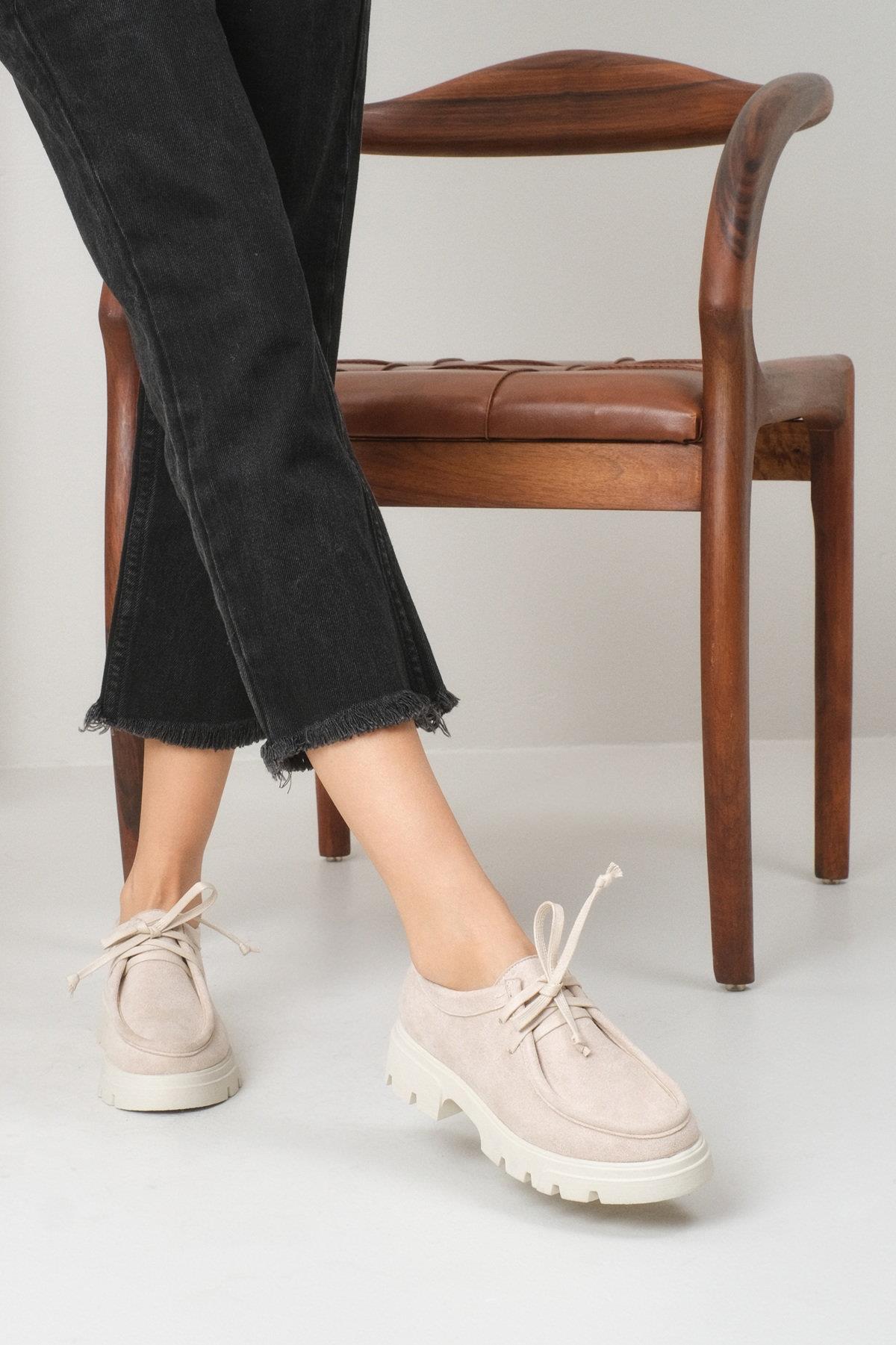 Hope Bej Renk Kalın Tabanlı Oxford Ayakkabı