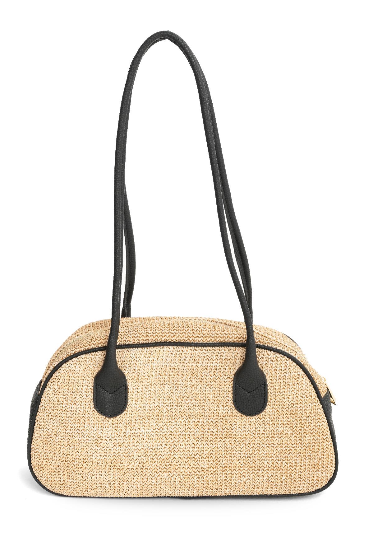 Bej Siyah Renk Detaylı Omuz Çantası