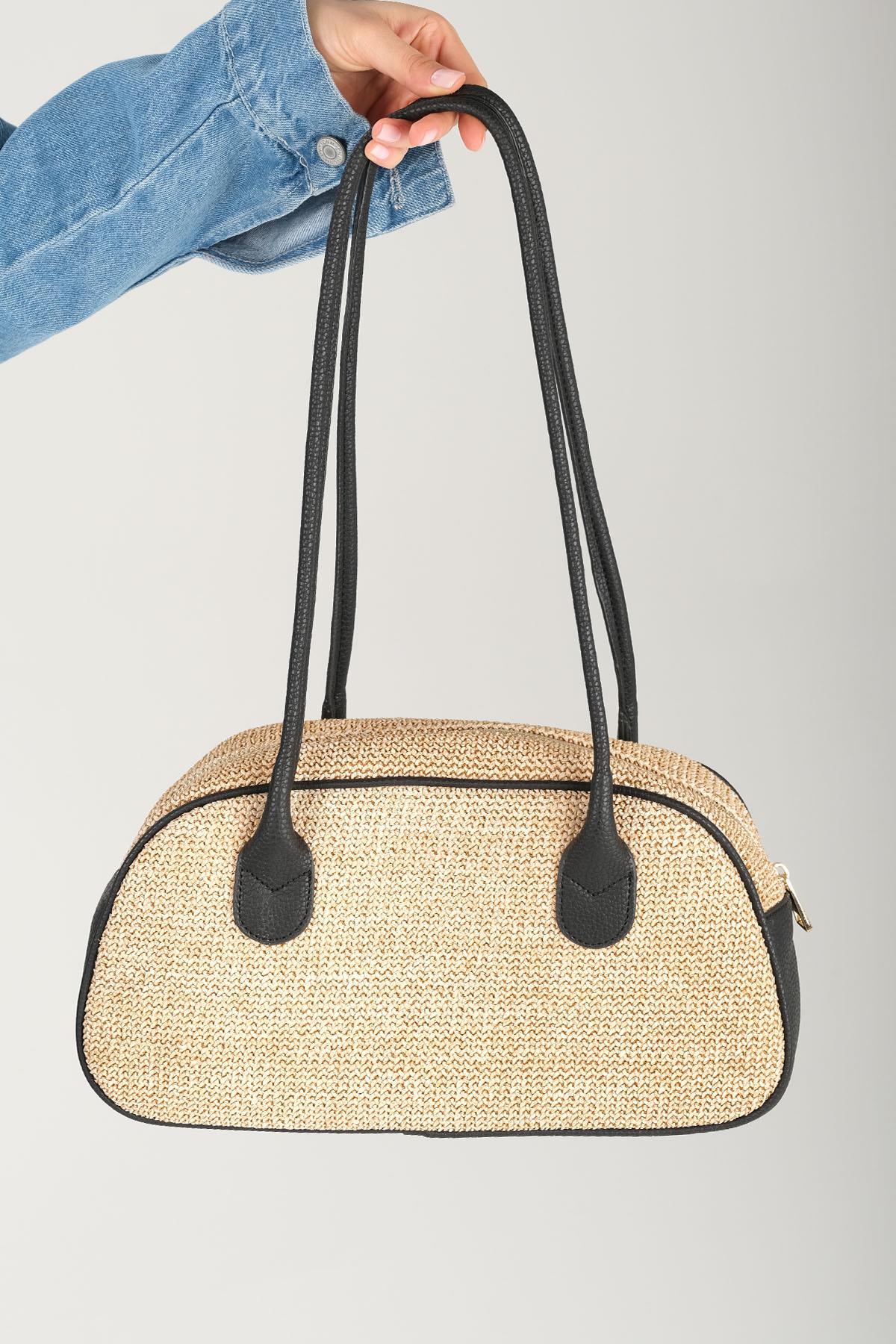 Bej Siyah Renk Detaylı Omuz Çantası