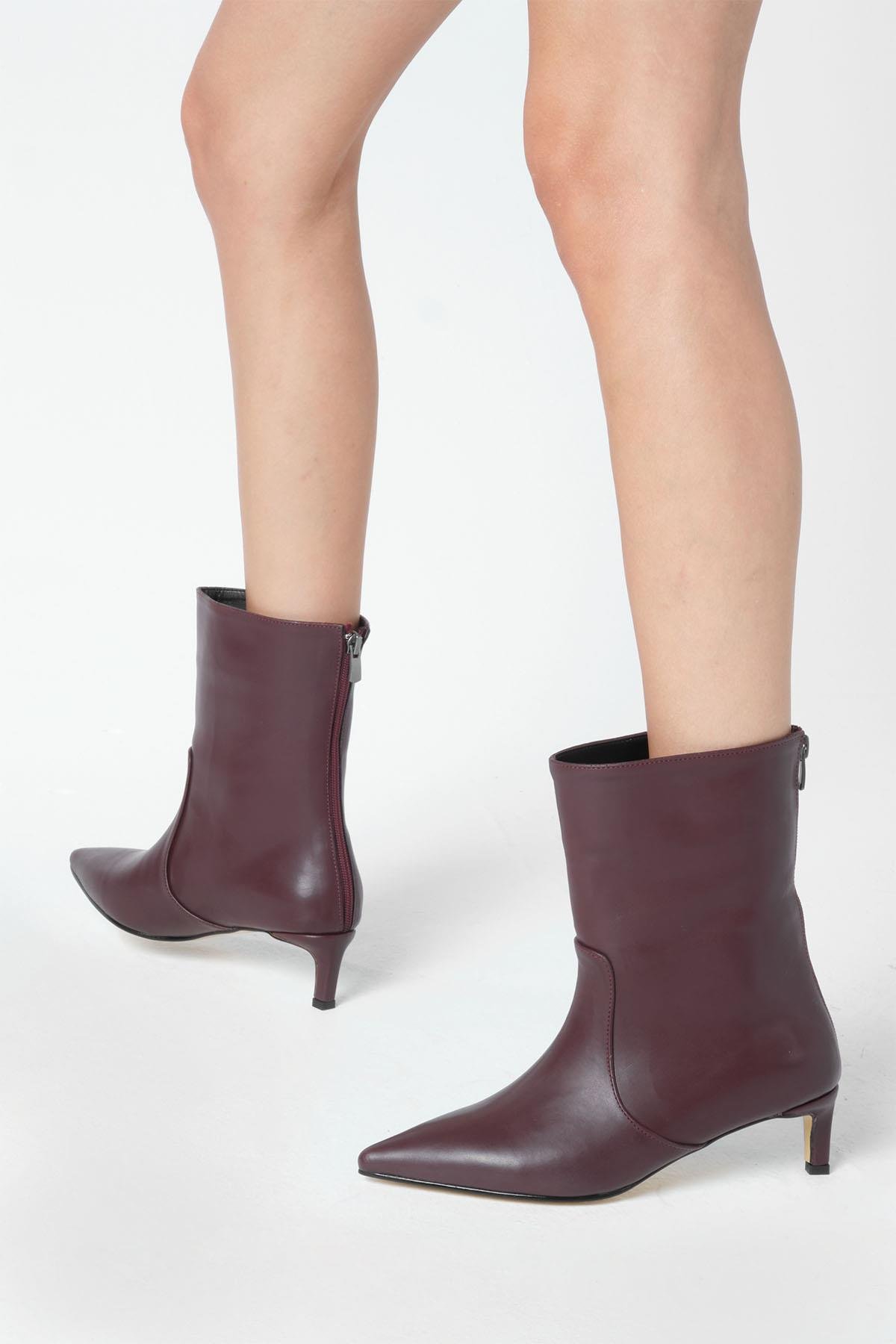 Lily Bordo Renk İnce Topuklu Bot