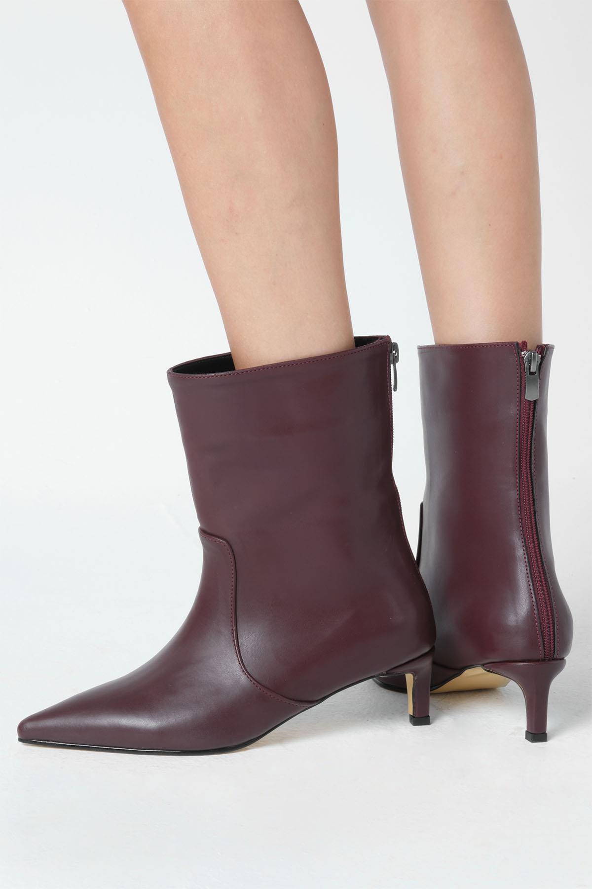 Lily Bordo Renk İnce Topuklu Bot