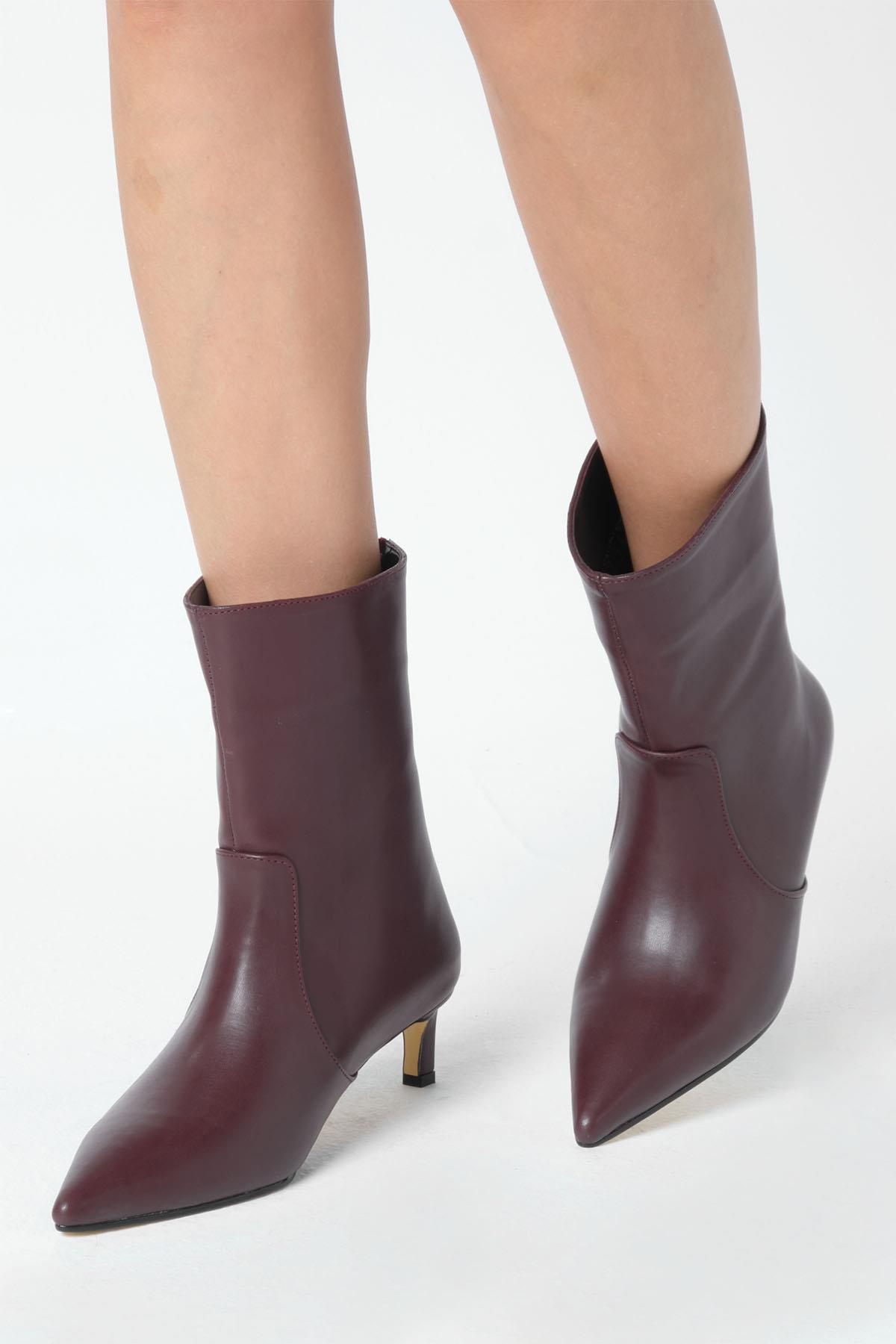 Lily Bordo Renk İnce Topuklu Bot