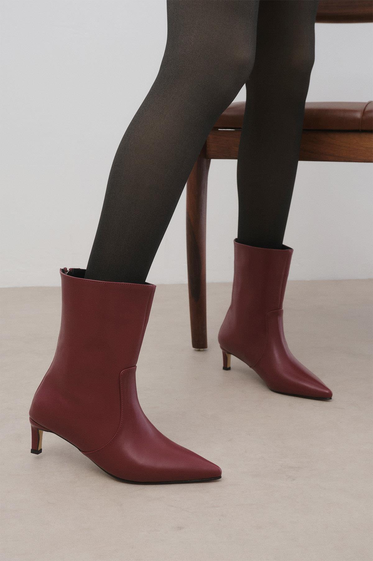 Lily Bordo Renk İnce Topuklu Bot