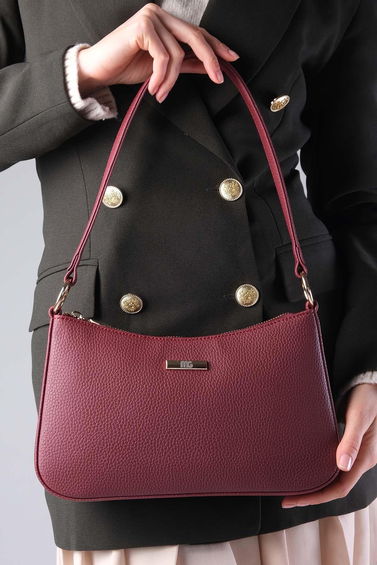 Bordo Renk El Ve Omuz Çantası