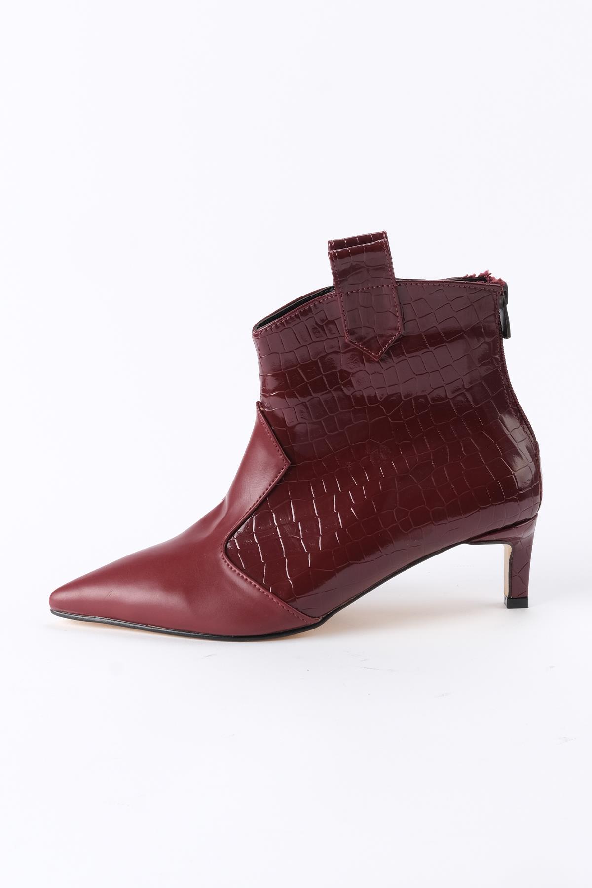 Coralie Bordo Renk Kısa Topuklu Bot