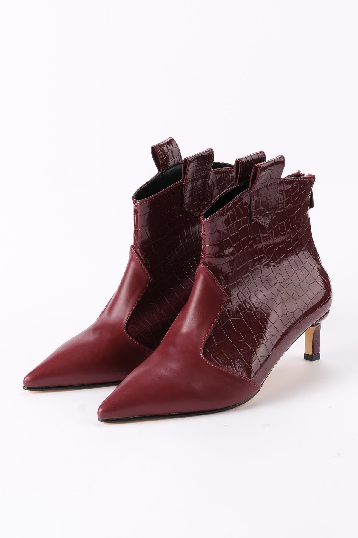 Coralie Bordo Renk Kısa Topuklu Bot