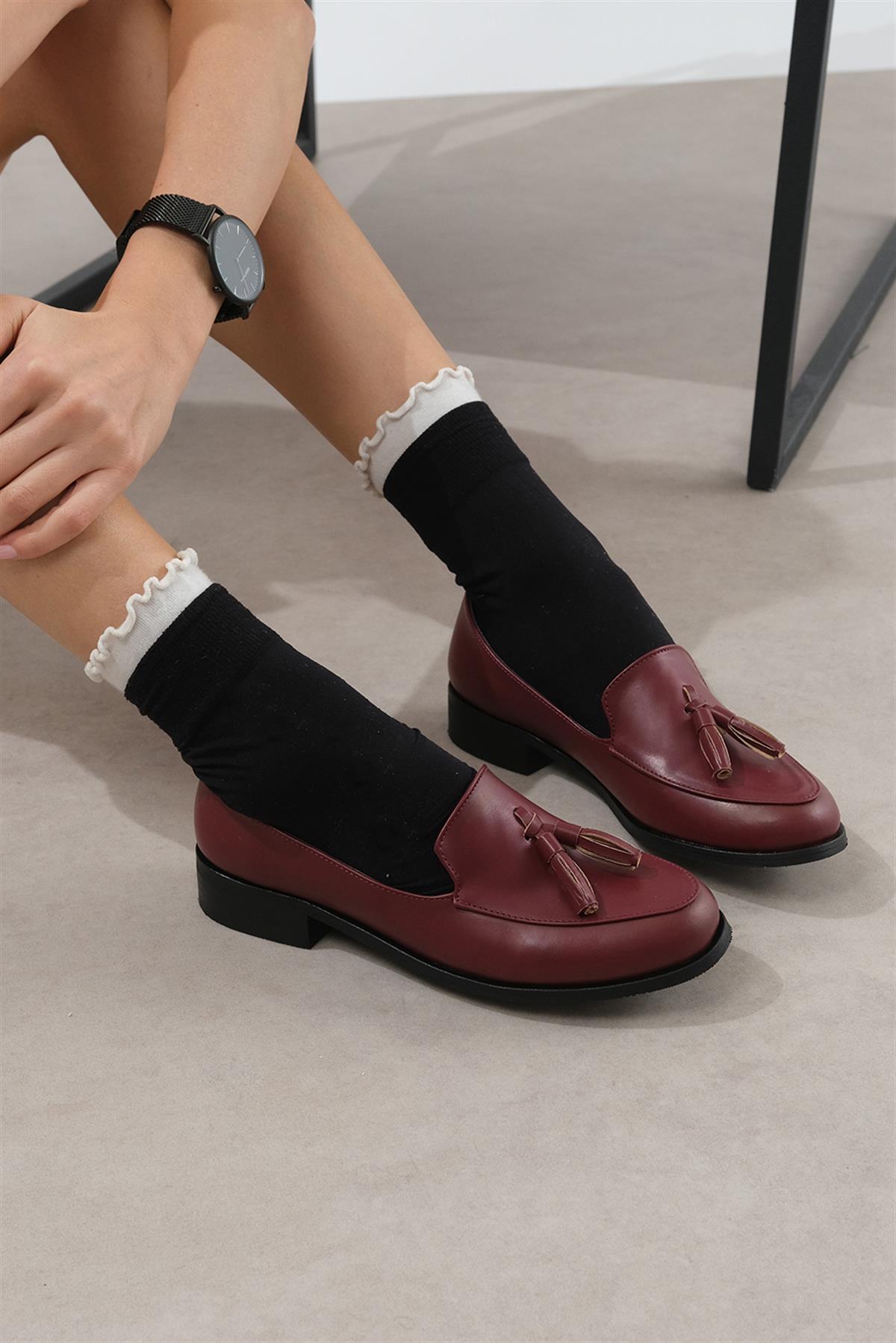 Iris Bordo Renk Oxford Ayakkabı
