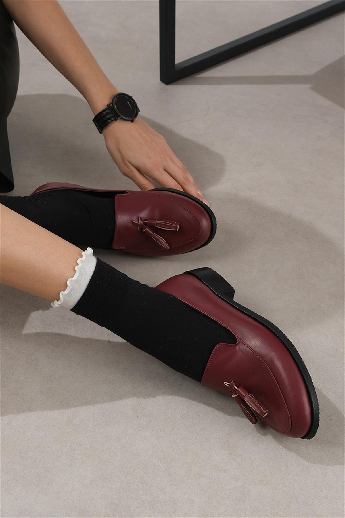 Iris Bordo Renk Oxford Ayakkabı