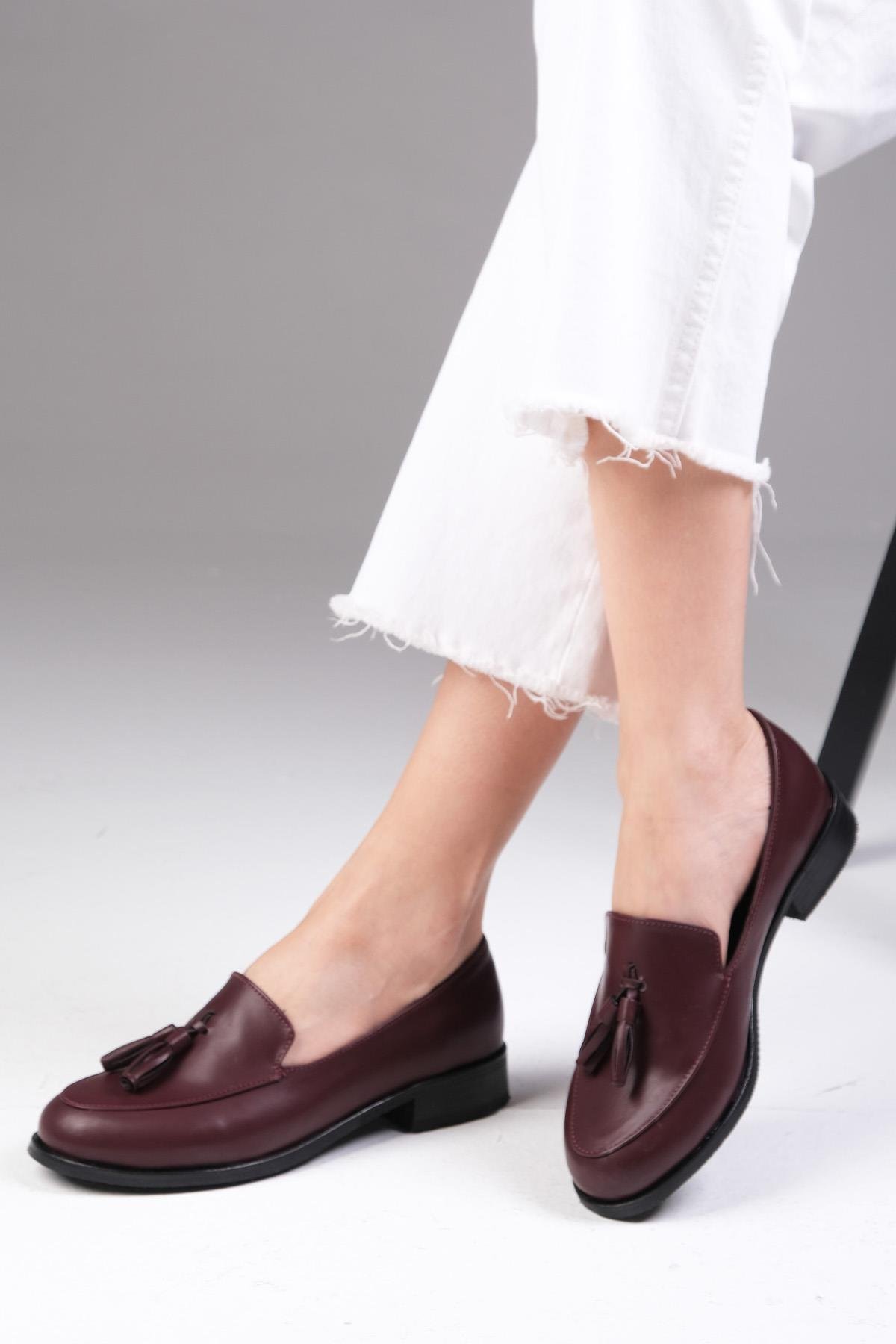 Iris Bordo Renk Oxford Ayakkabı