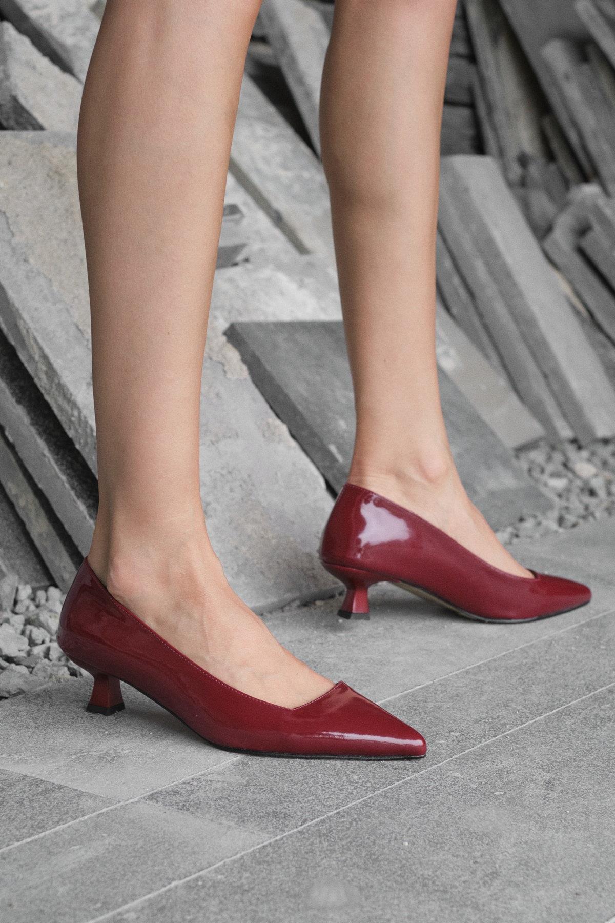 Carmen Bordo Renk Kısa Topuklu Ayakkabı