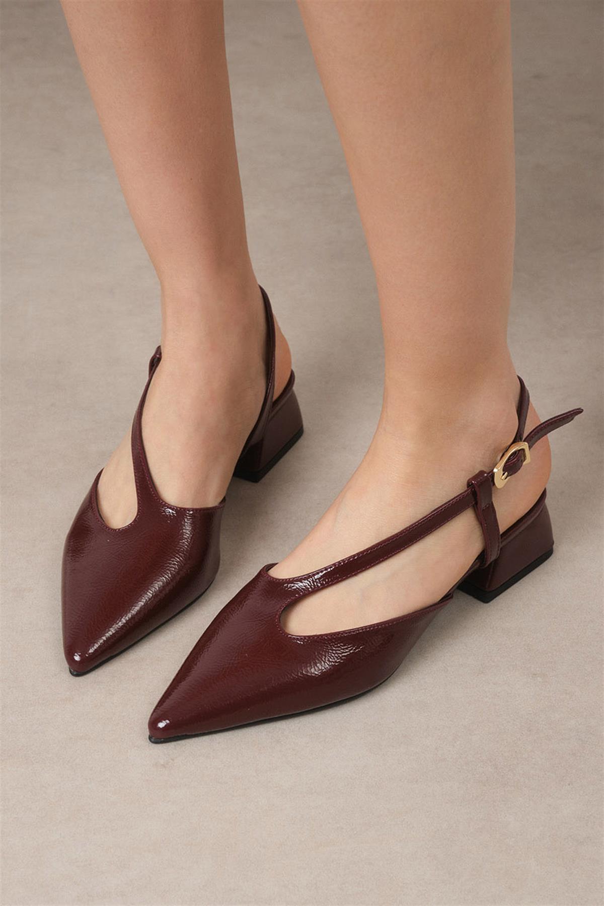 Annie Bordo Renk Rugan Kısa Topuklu Ayakkabı