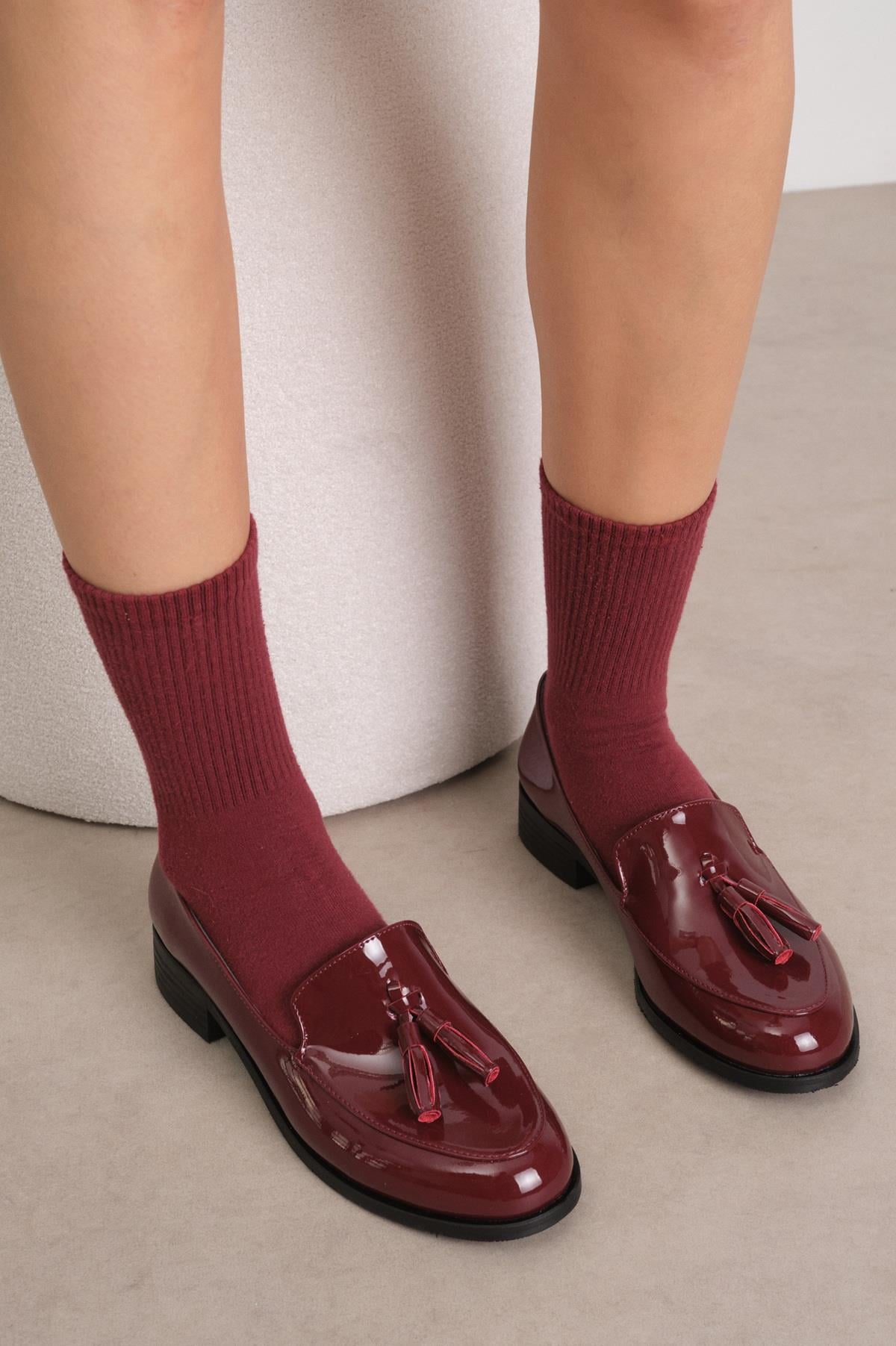 Iris Bordo Renk Rugan Oxford Ayakkabı