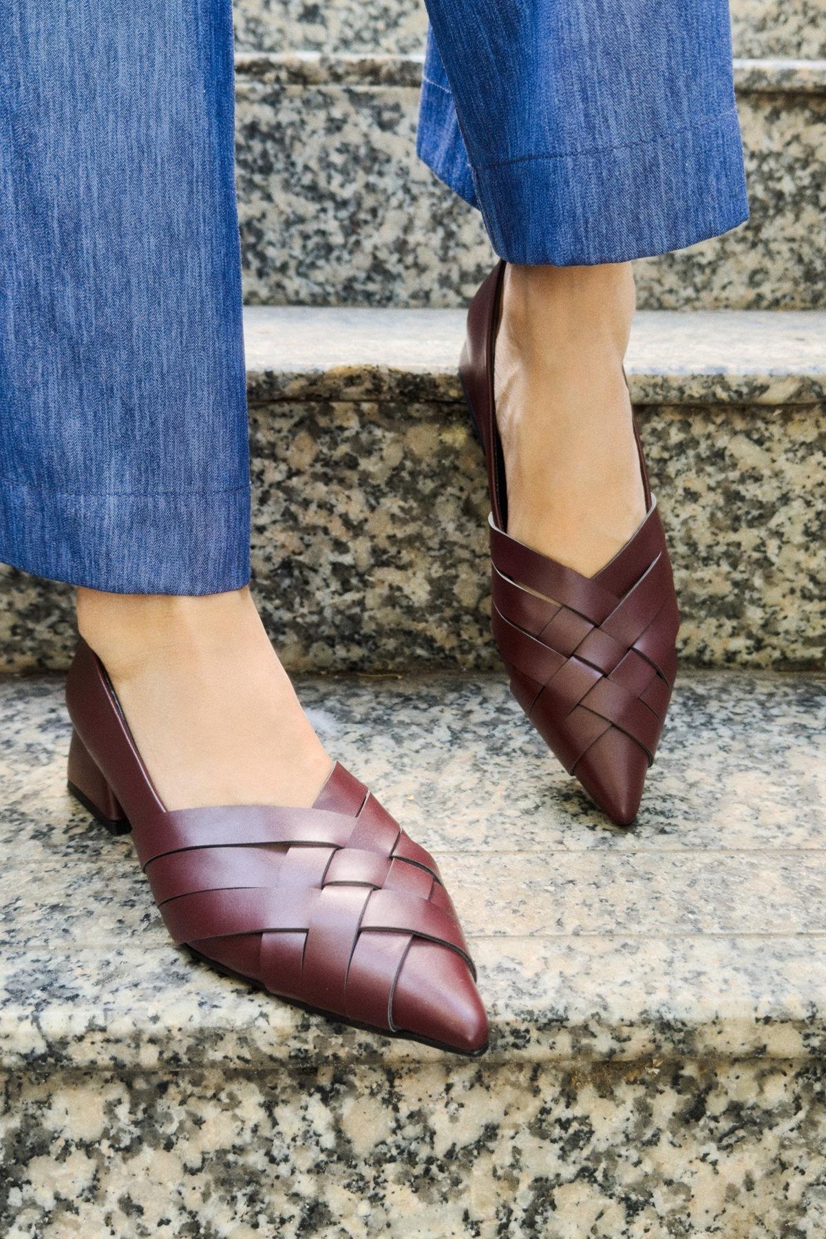 Peyton Bordo Renk Kısa Topuklu Ayakkabı