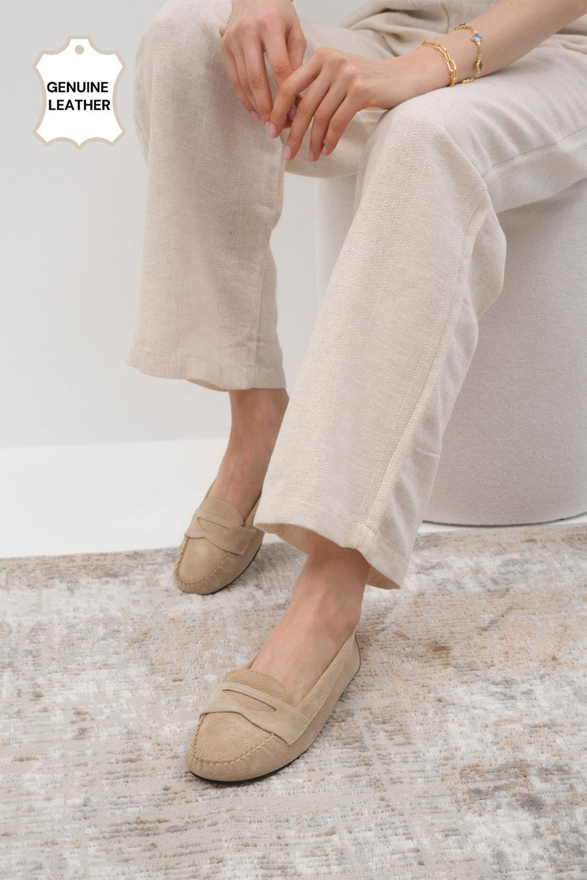 Capri Hakiki Süet Bej Renk Loafer