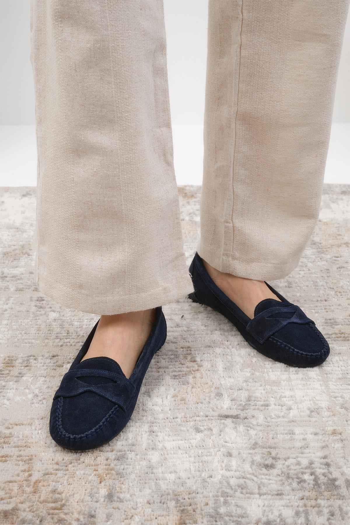 Capri Hakiki Süet Lacivert Renk Loafer