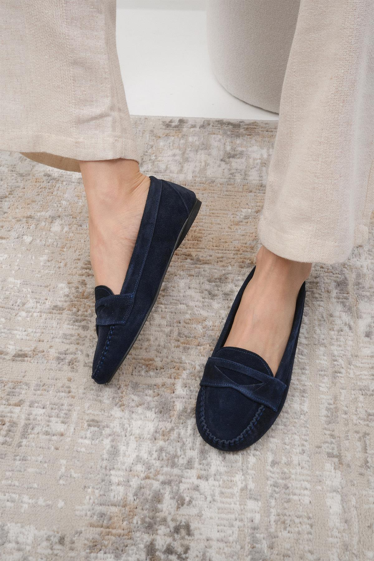 Capri Hakiki Süet Lacivert Renk Loafer