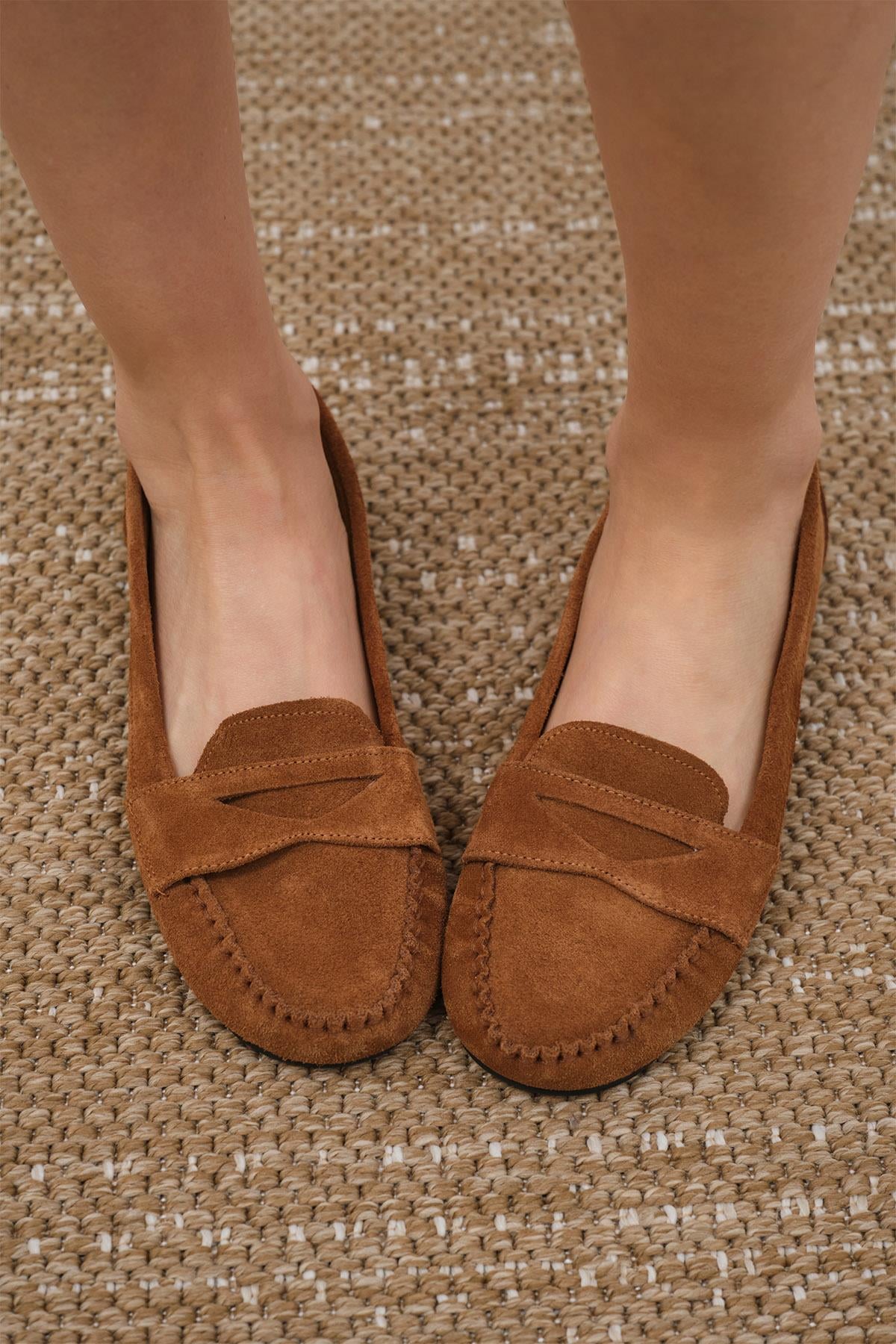 Capri Hakiki Süet Taba Renk Loafer