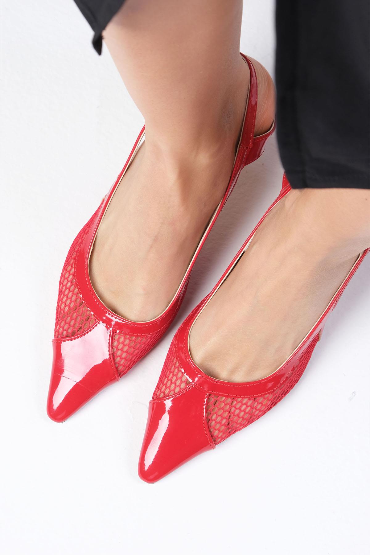 Carla Kırmızı Renk Fileli Topuklu Ayakkabı