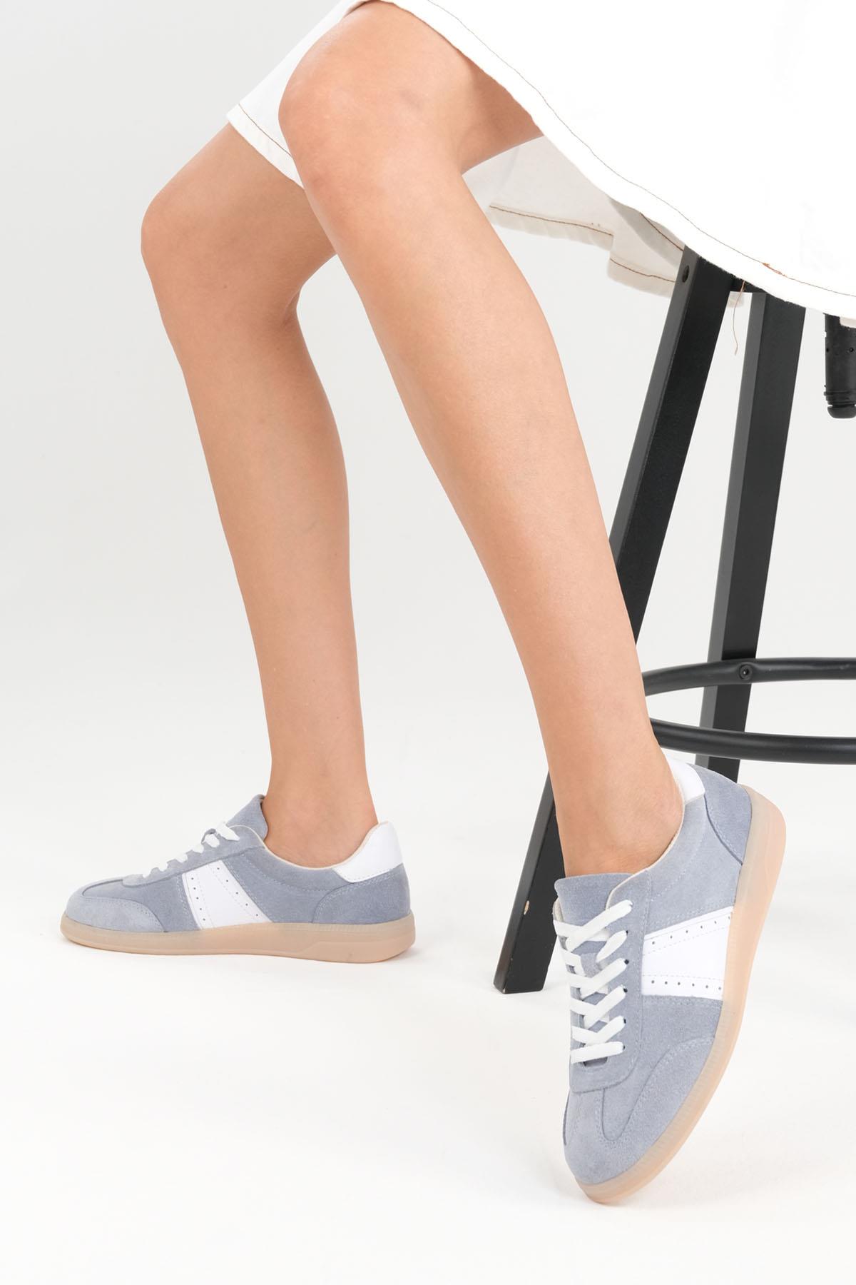 Emilia Hakiki Süet Buz Mavisi Renk Spor Ayakkabı