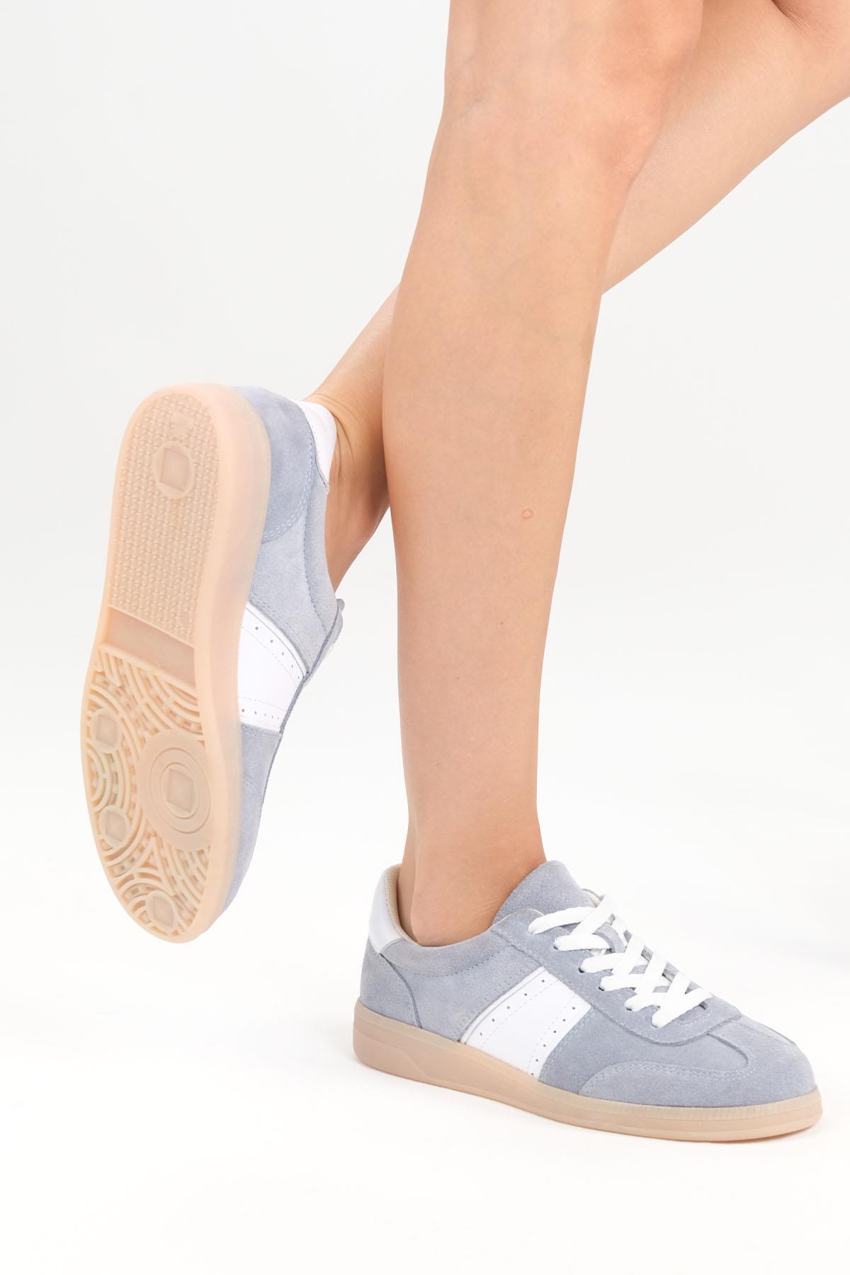 Emilia Hakiki Süet Buz Mavisi Renk Spor Ayakkabı