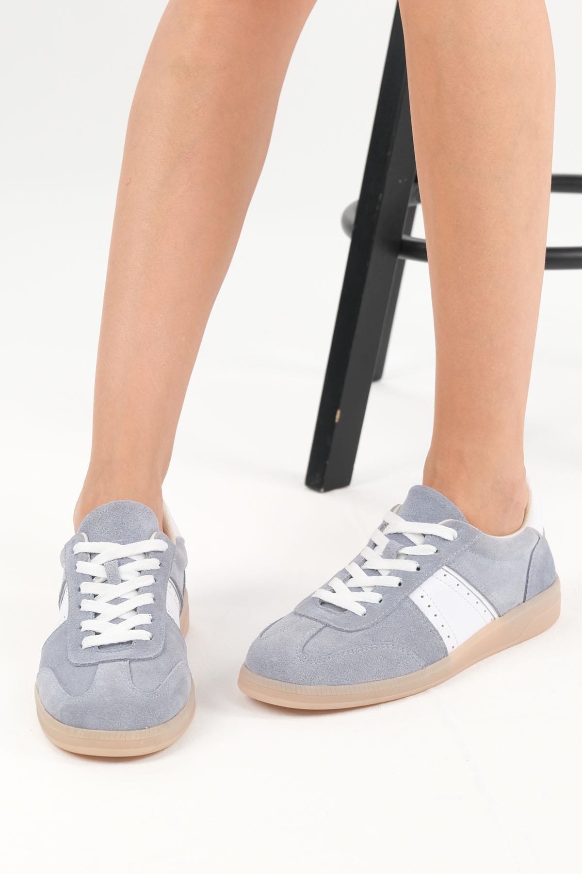 Emilia Hakiki Süet Buz Mavisi Renk Spor Ayakkabı