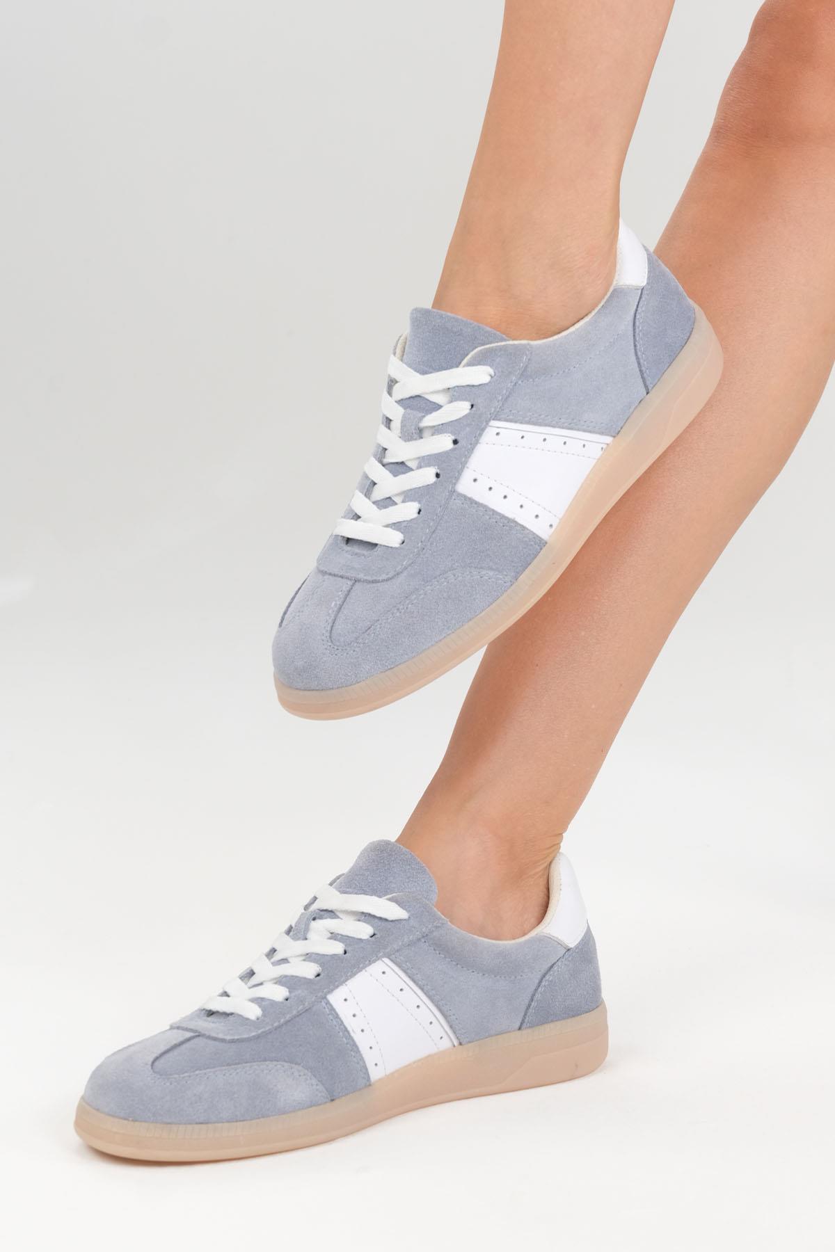 Emilia Hakiki Süet Buz Mavisi Renk Spor Ayakkabı