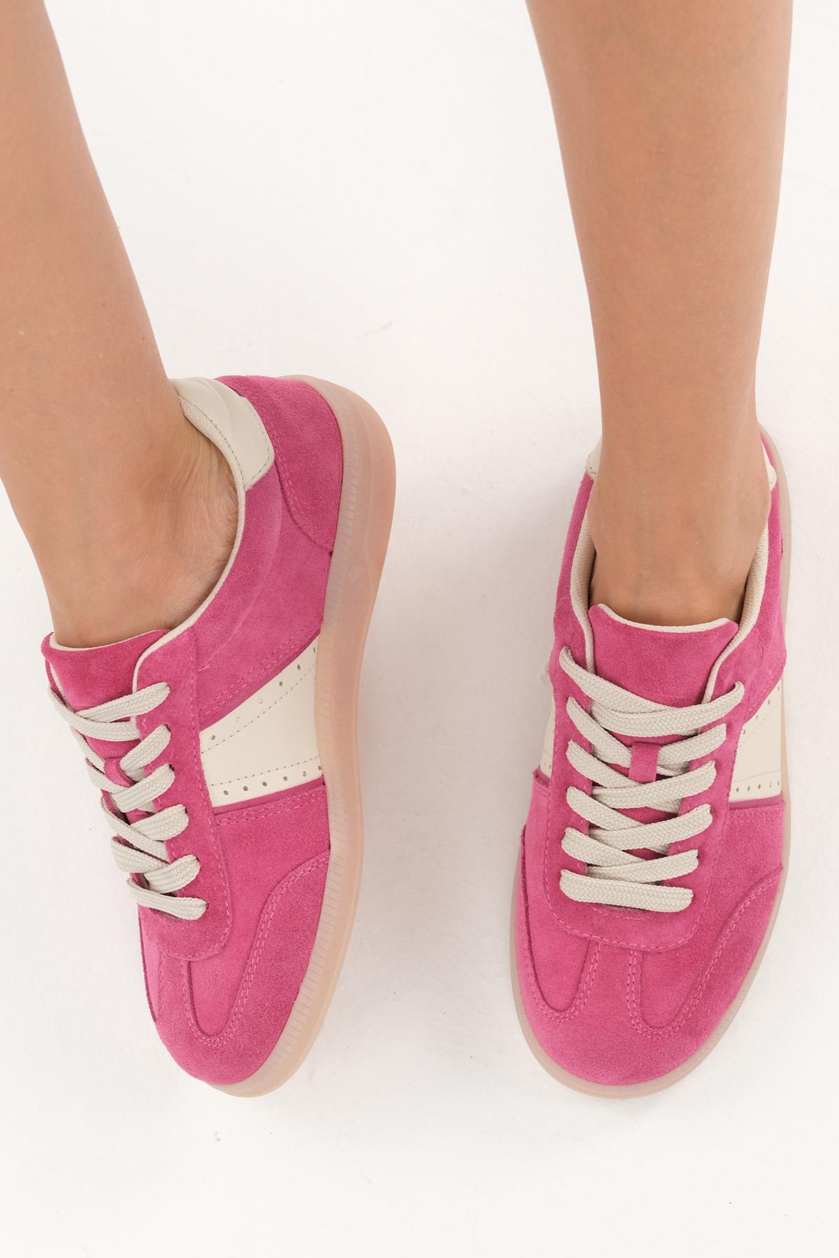 Emilia Hakiki Süet Fuşya Renk Spor Ayakkabı