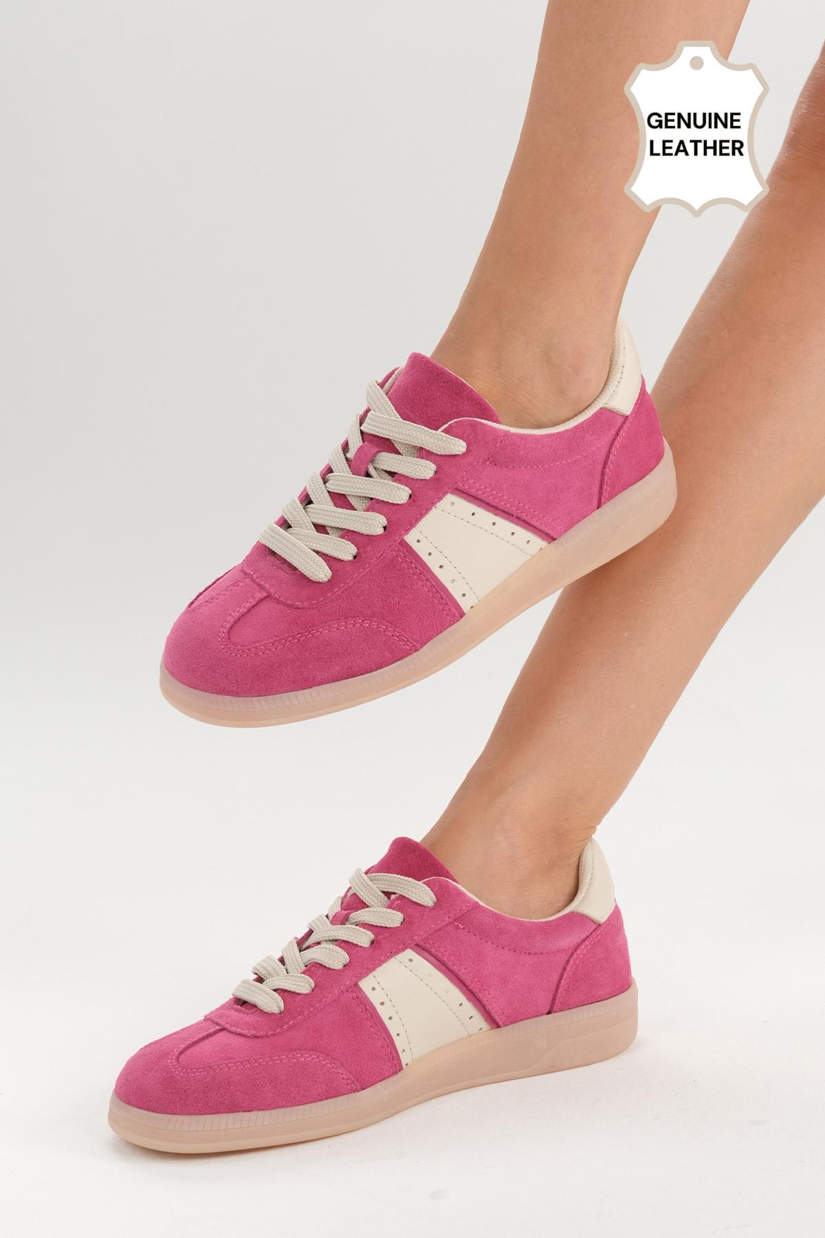 Emilia Hakiki Süet Fuşya Renk Spor Ayakkabı