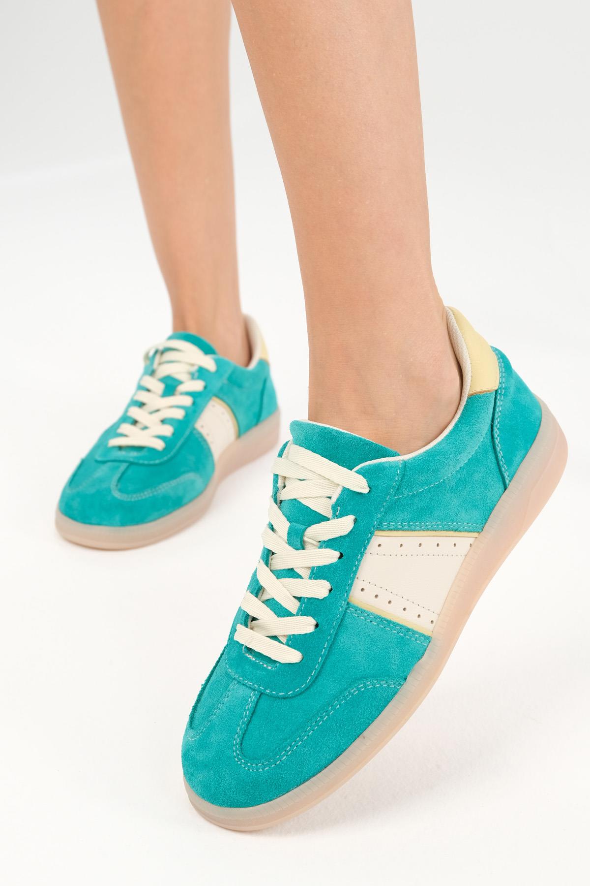 Emilia Hakiki Süet Yeşil Renk Spor Ayakkabı