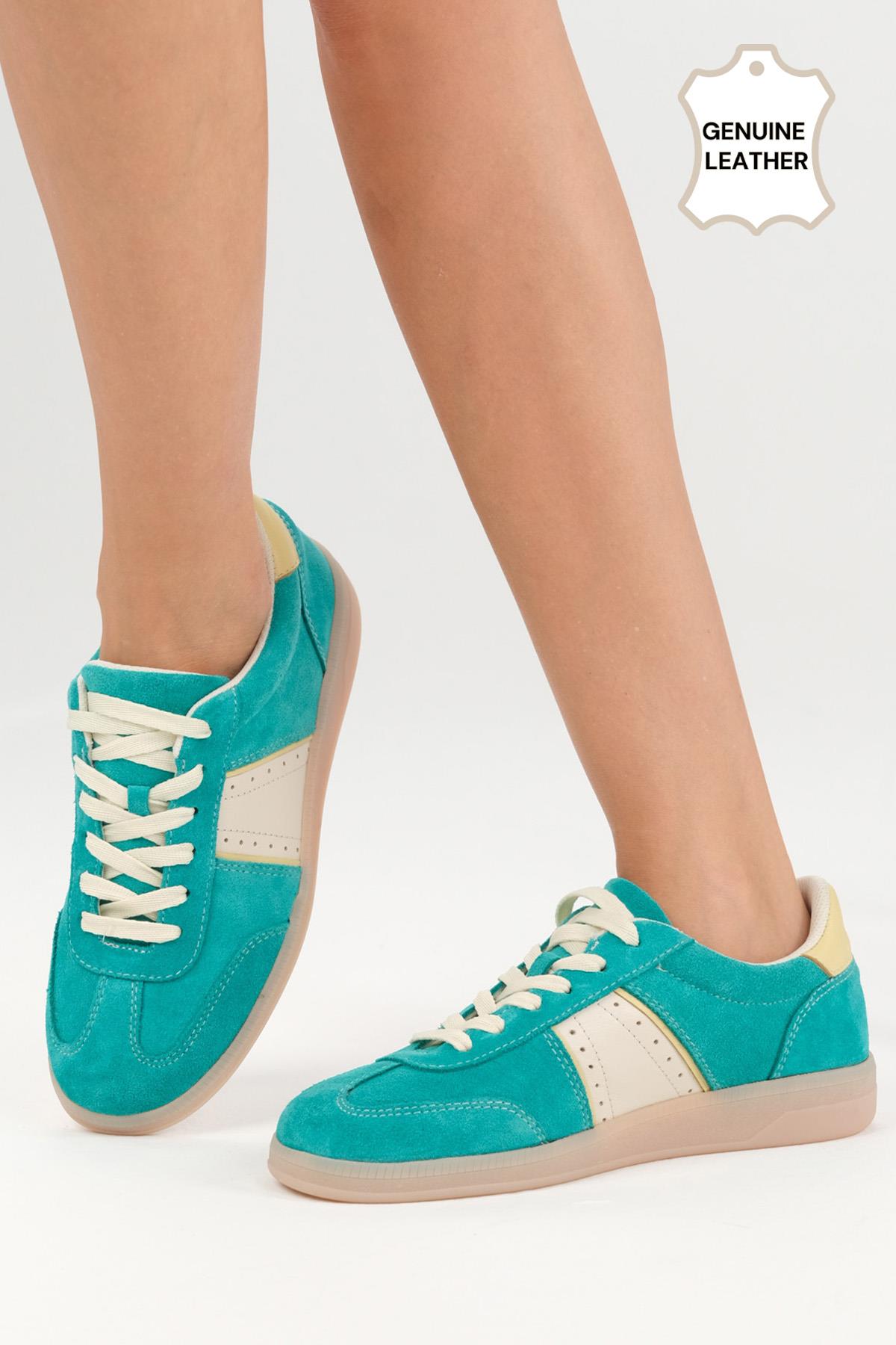 Emilia Hakiki Süet Yeşil Renk Spor Ayakkabı