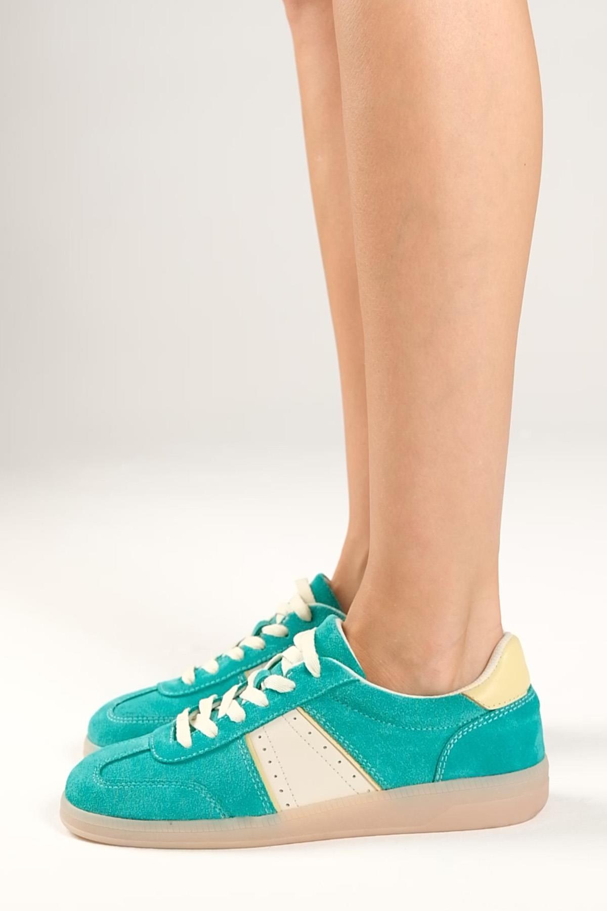 Emilia Hakiki Süet Yeşil Renk Spor Ayakkabı