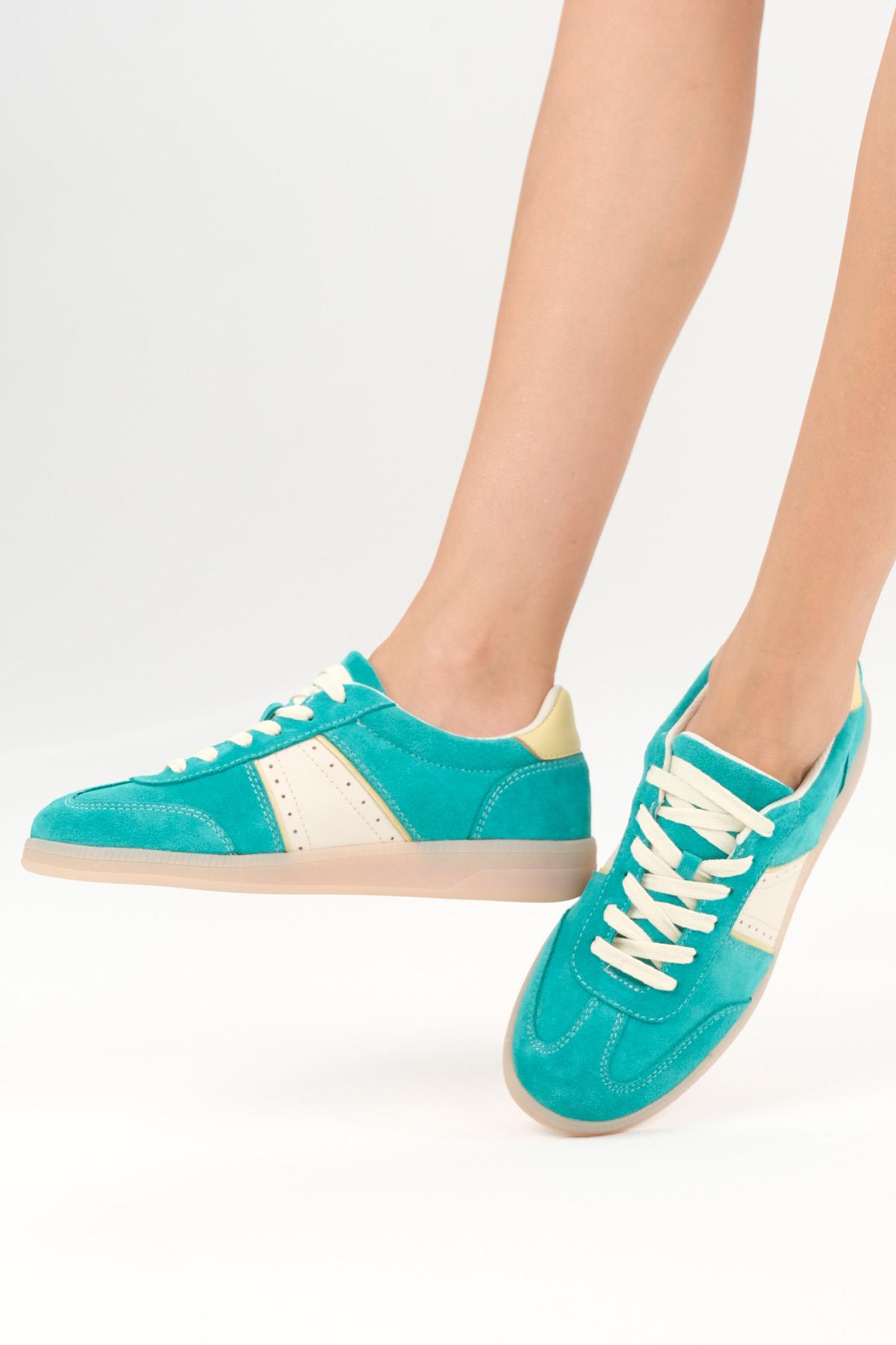 Emilia Hakiki Süet Yeşil Renk Spor Ayakkabı