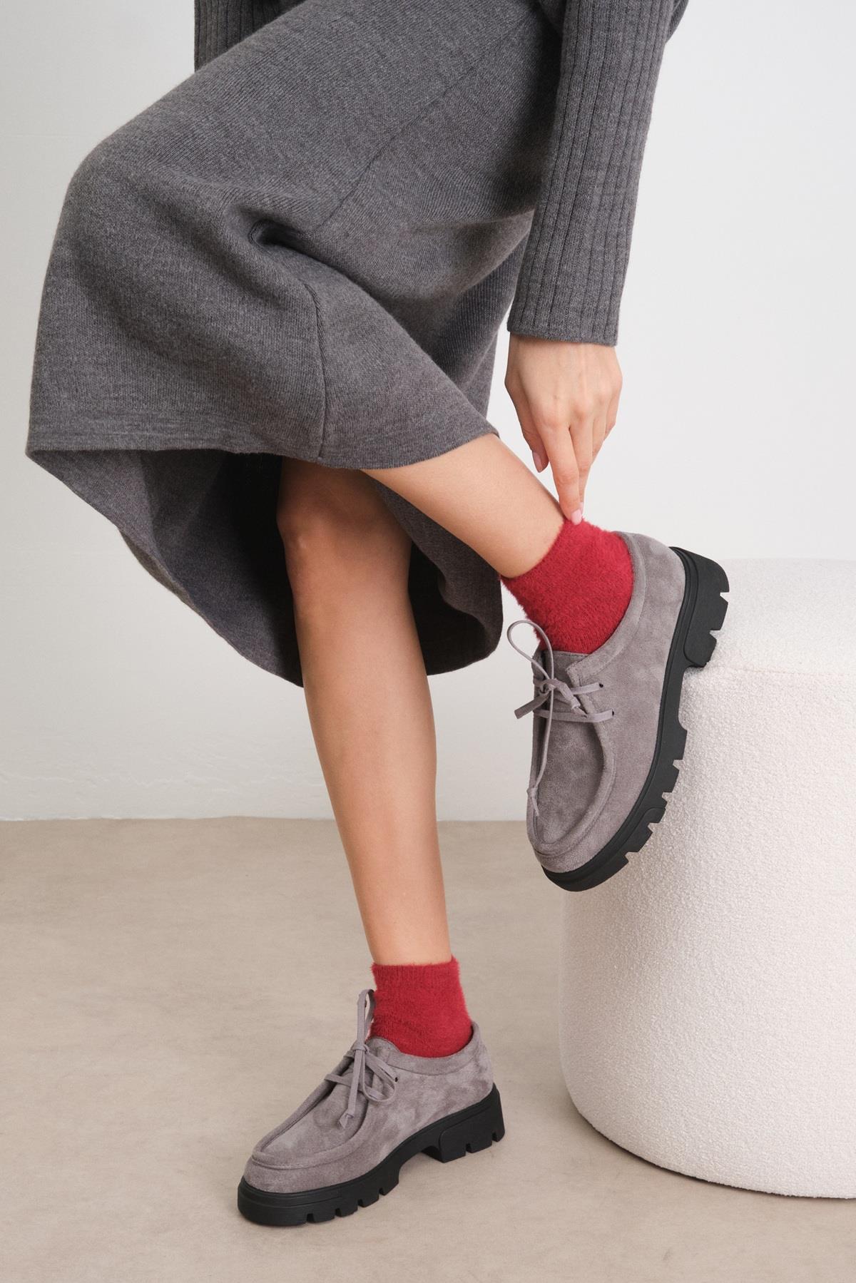 Hope Gri Renk Kalın Tabanlı Oxford Ayakkabı