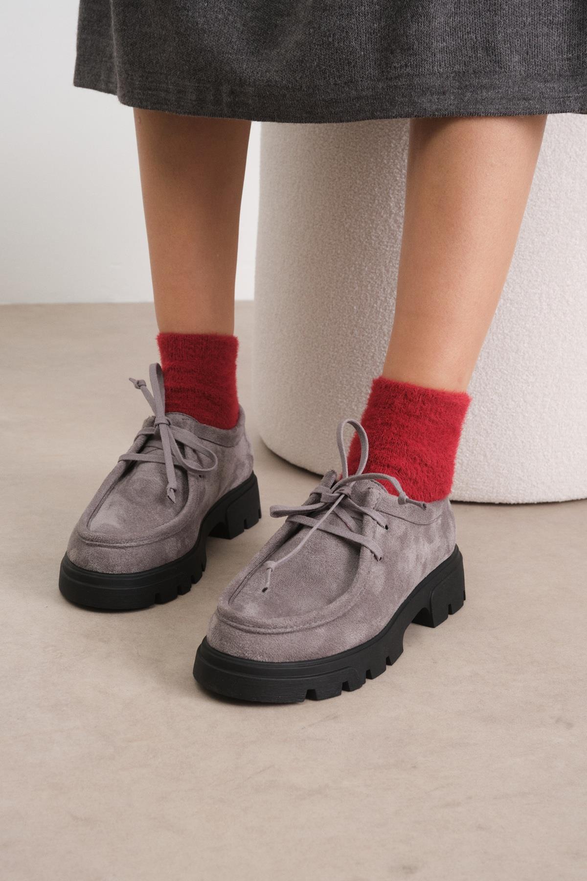 Hope Gri Renk Kalın Tabanlı Oxford Ayakkabı