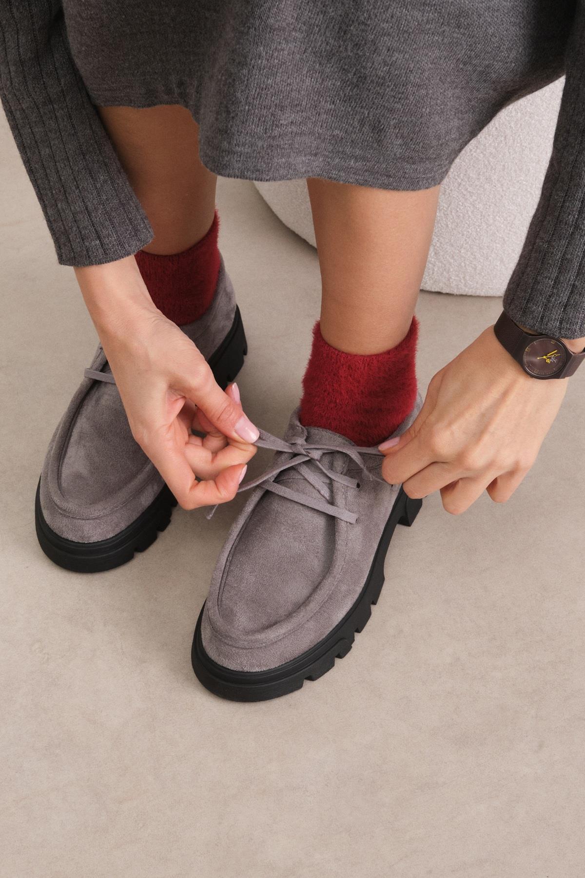 Hope Gri Renk Kalın Tabanlı Oxford Ayakkabı