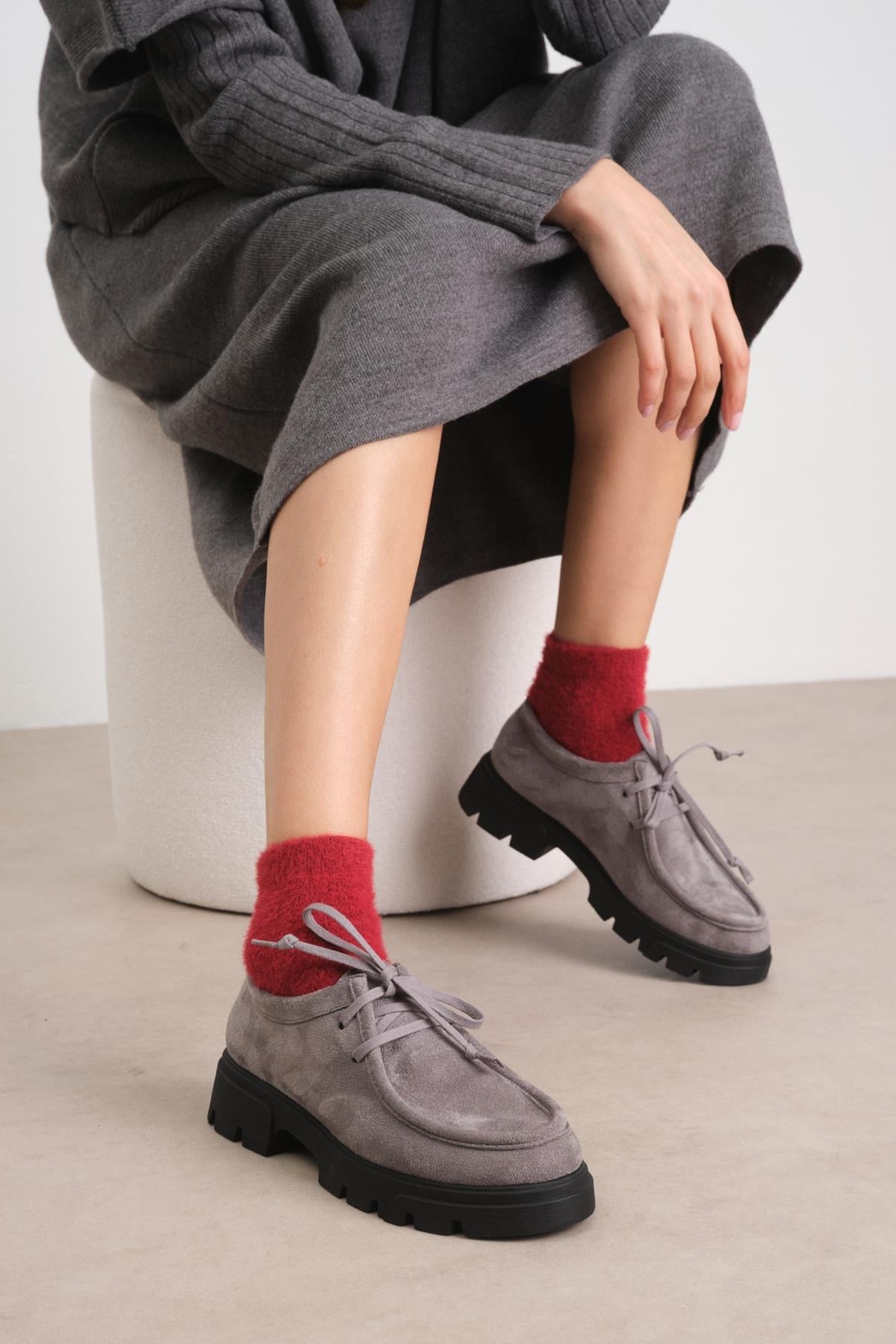 Hope Gri Renk Kalın Tabanlı Oxford Ayakkabı