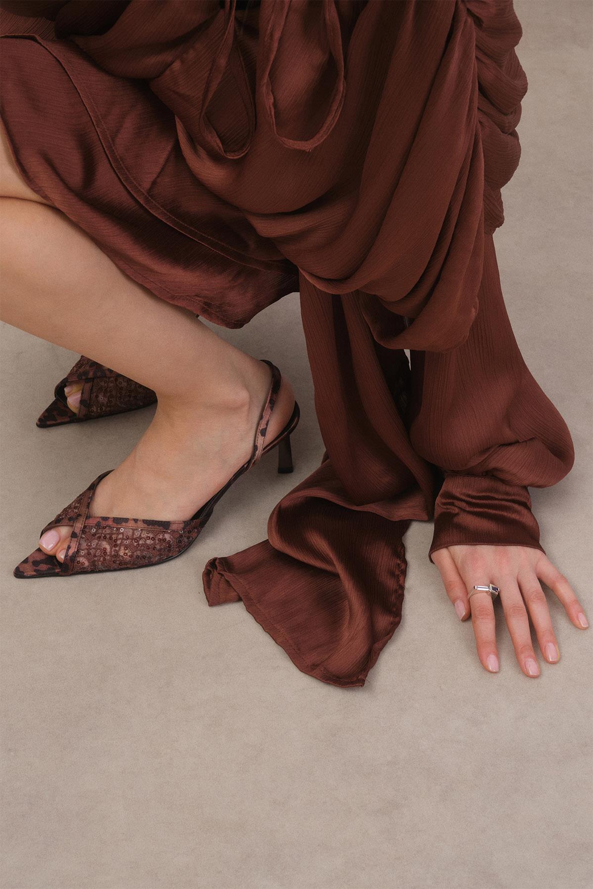 Hailey Leopar Desenli Dantel Topuklu Ayakkabı