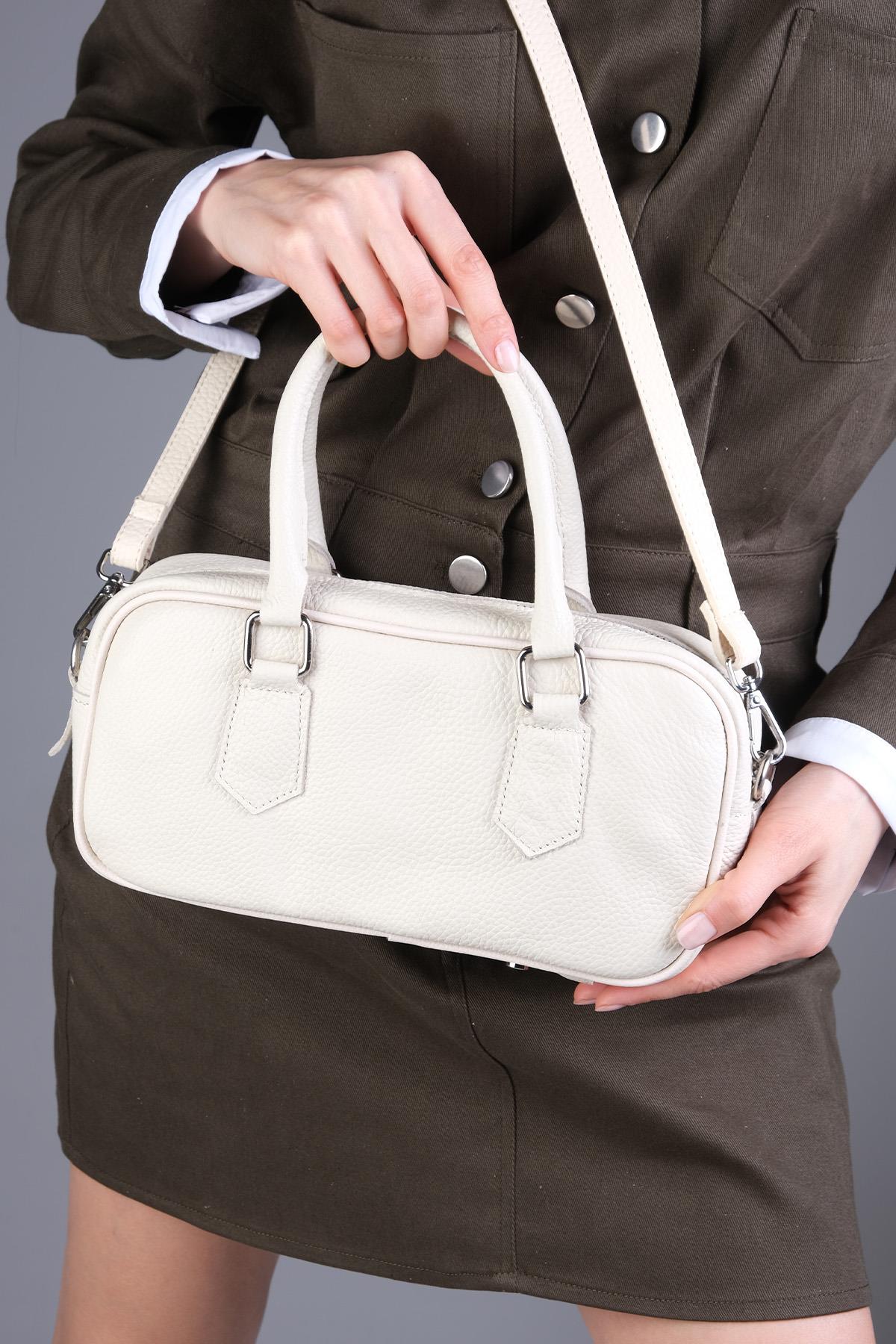 Hakiki Deri Bej Renk El Ve Kol Çantası